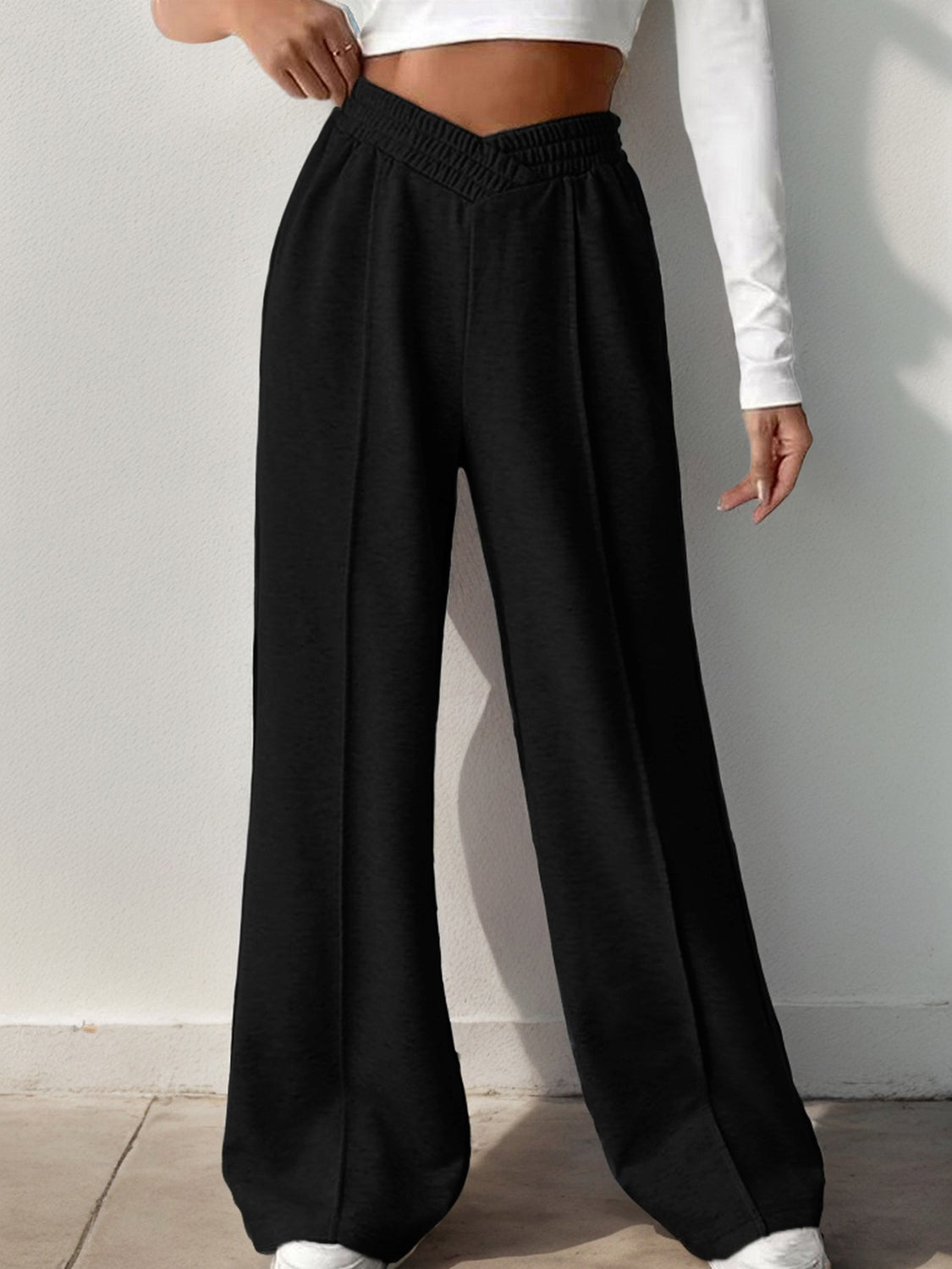 Blue Zone Planet | Elastic Waist Wide Leg Pants-BOTTOMS SIZES SMALL MEDIUM LARGE-[Adult]-[Female]-Black-S-2022 Online Blue Zone Planet