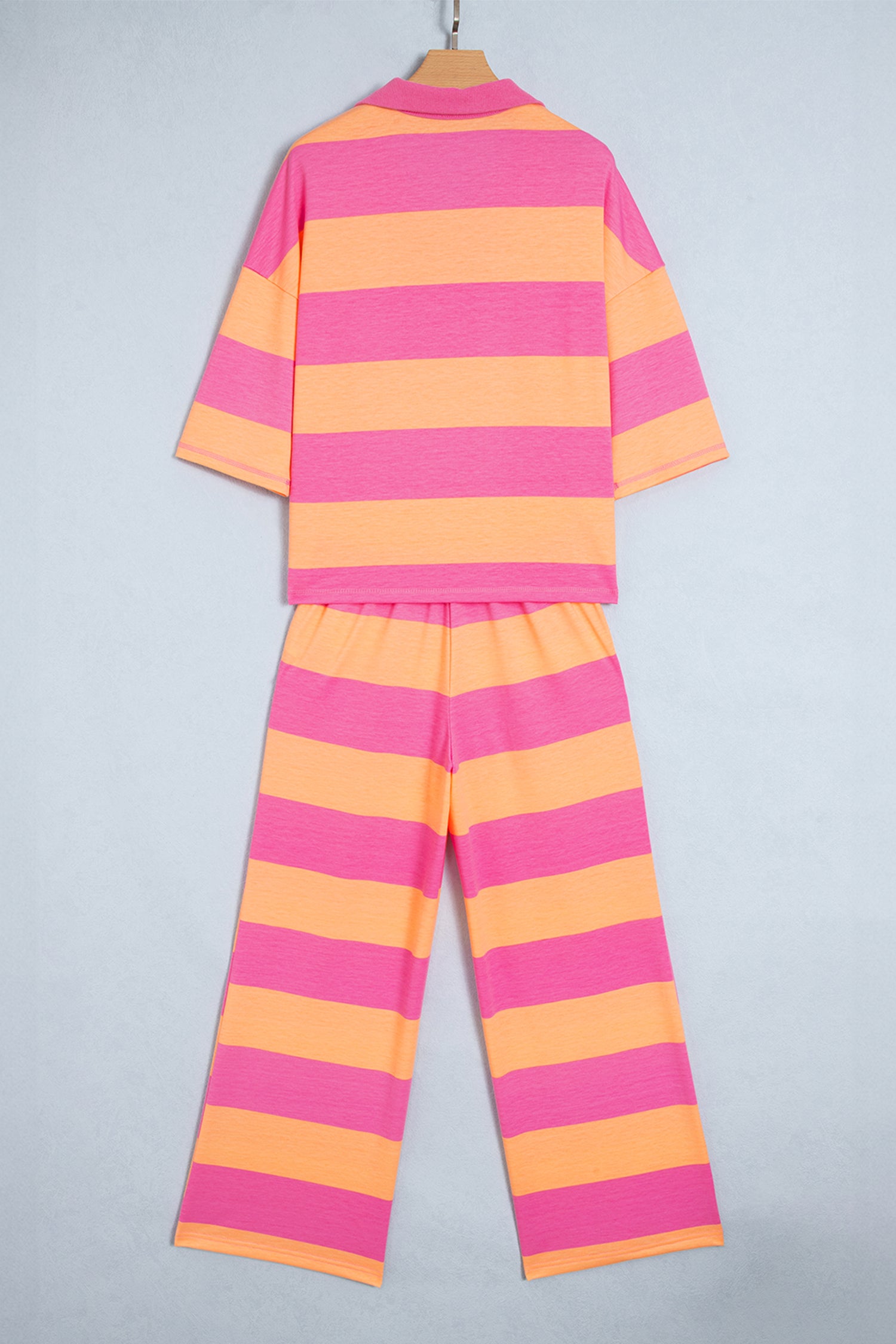 Orange Stripe Colorblock Half Sleeve Top Casual Loose Pants 2pcs Set-Two Piece Sets/Pant Sets-[Adult]-[Female]-2022 Online Blue Zone Planet