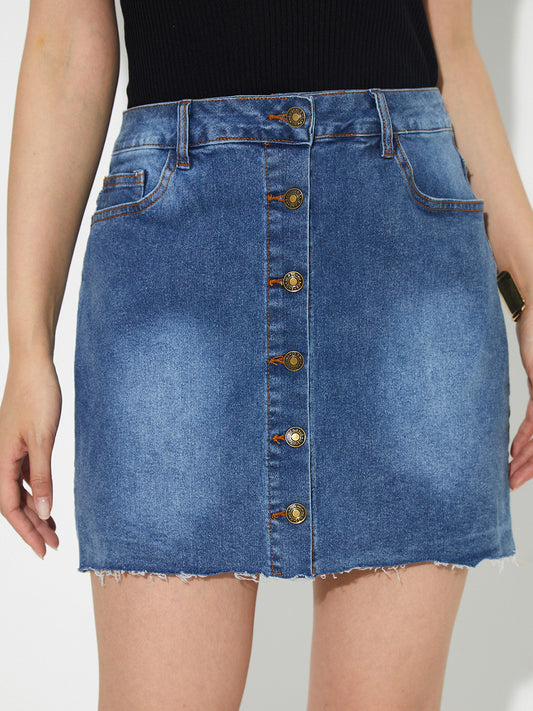 Pocketed Button Up Denim Skirt-BOTTOMS SIZES SMALL MEDIUM LARGE-[Adult]-[Female]-Medium-XS-2022 Online Blue Zone Planet