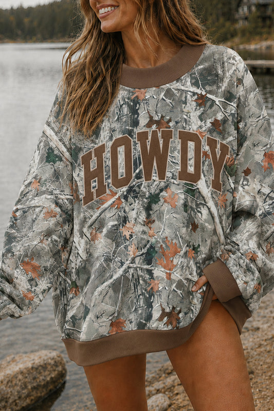Beige Western Mallard Letter Print Baggy Pullover Sweatshirt-Tops/Sweatshirts & Hoodies-[Adult]-[Female]-Gray-S-2022 Online Blue Zone Planet