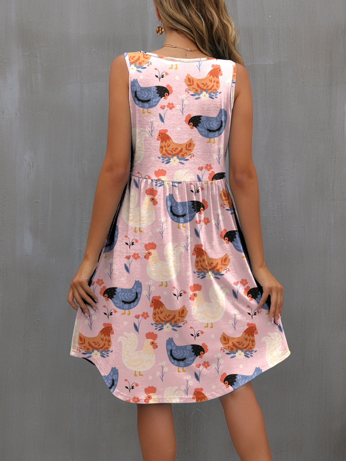 Printed Round Neck Sleeveless Dress-TOPS / DRESSES-[Adult]-[Female]-2022 Online Blue Zone Planet