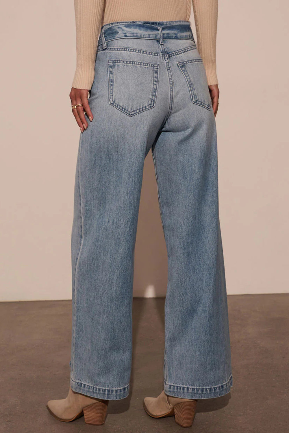 Tied Wide Leg Jeans with Pockets-BOTTOMS SIZES SMALL MEDIUM LARGE-[Adult]-[Female]-2022 Online Blue Zone Planet