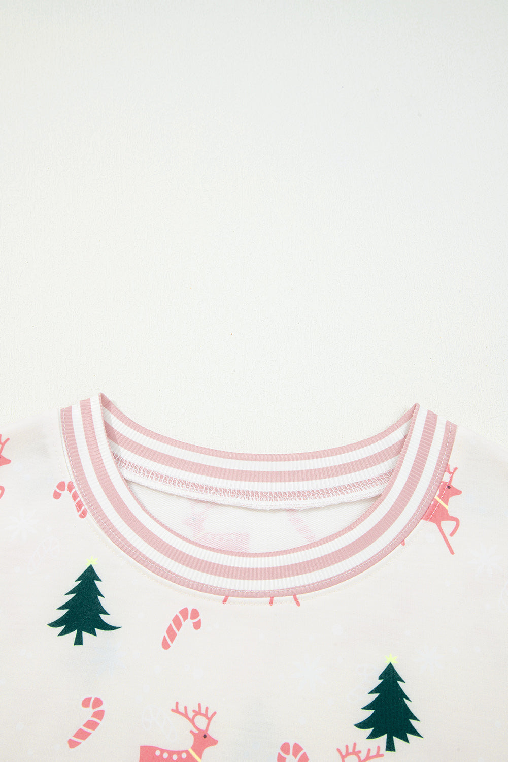 Pink Bow Christmas Tree Print Contrast Striped Banding 2pcs Lounge Set-Loungewear & Sleepwear/Loungewear-[Adult]-[Female]-2022 Online Blue Zone Planet