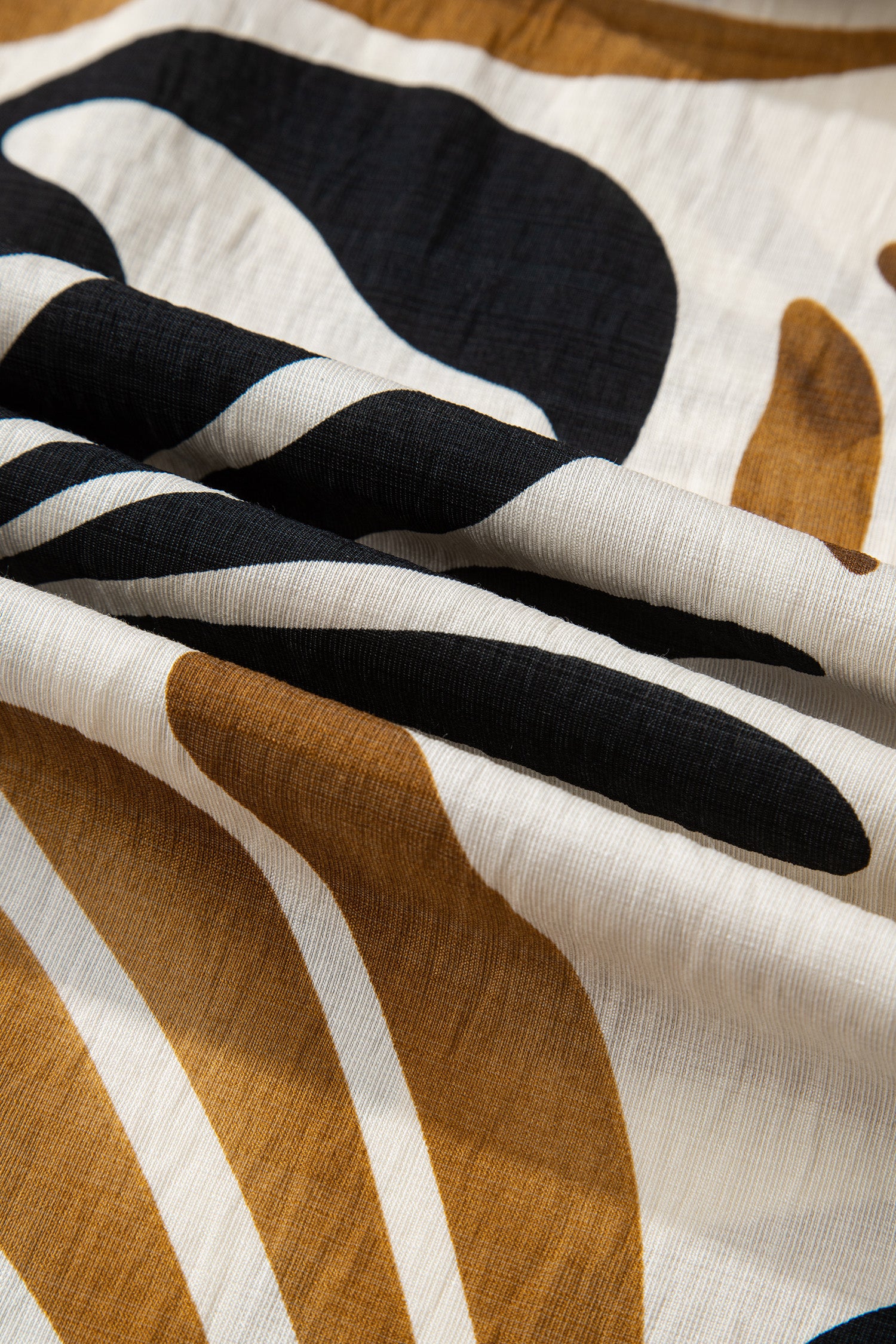 Brown Tropical Printed Contrast Trim Neck Long Sleeve Ruffle Hem Dress-TOPS / DRESSES-[Adult]-[Female]-2022 Online Blue Zone Planet