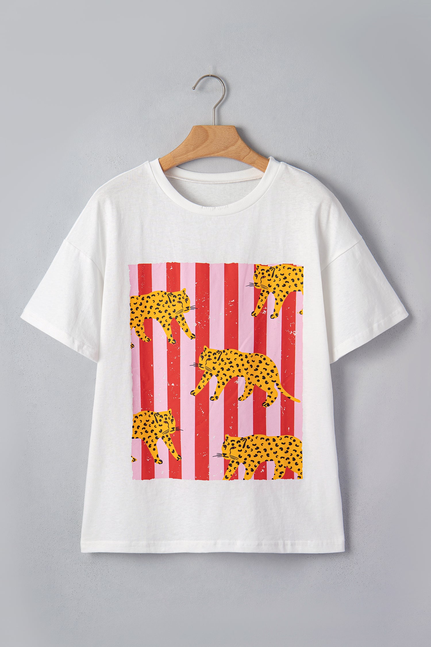 White Cheetah Striped Print Retro Fashion Graphic Tee-Tops/Tops & Tees-[Adult]-[Female]-2022 Online Blue Zone Planet