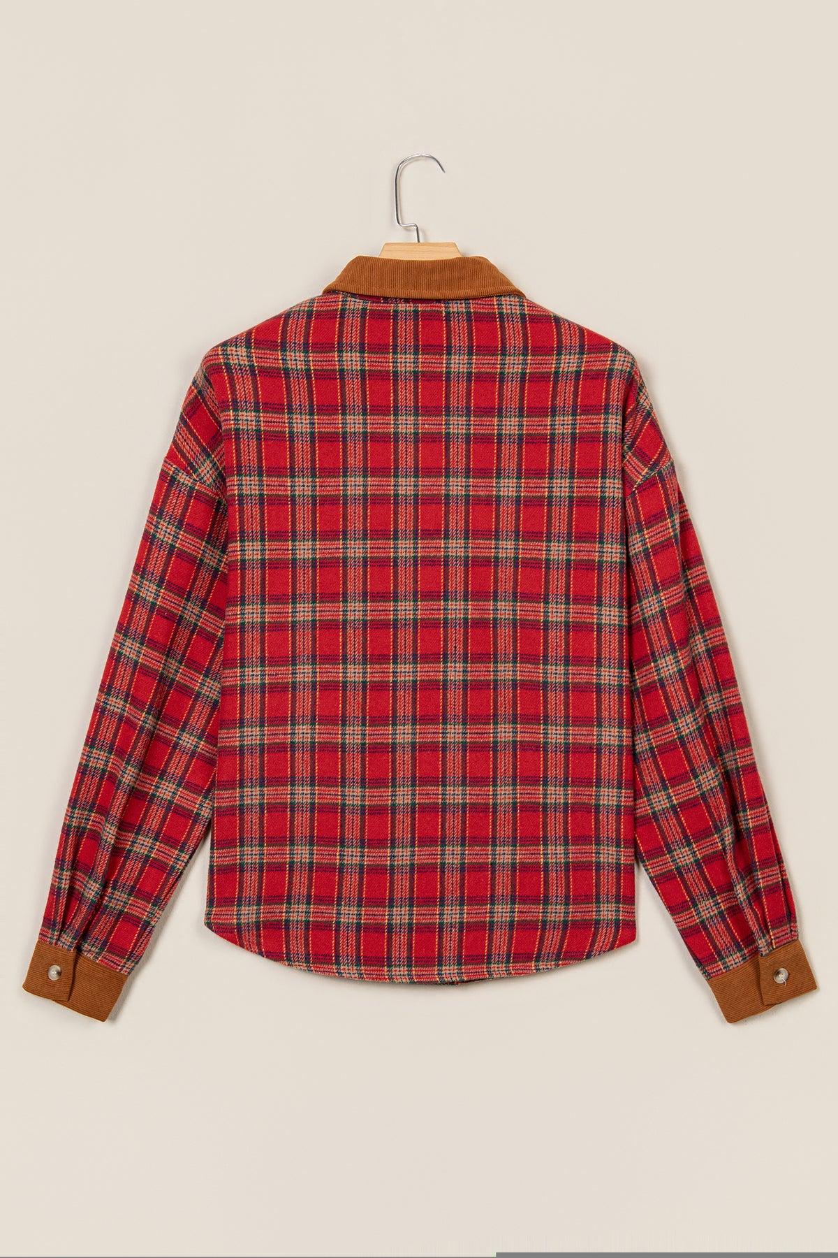 Red Casual Plaid Color Block Collared Button Shacket-Outerwear/Plaid Shackets-[Adult]-[Female]-2022 Online Blue Zone Planet