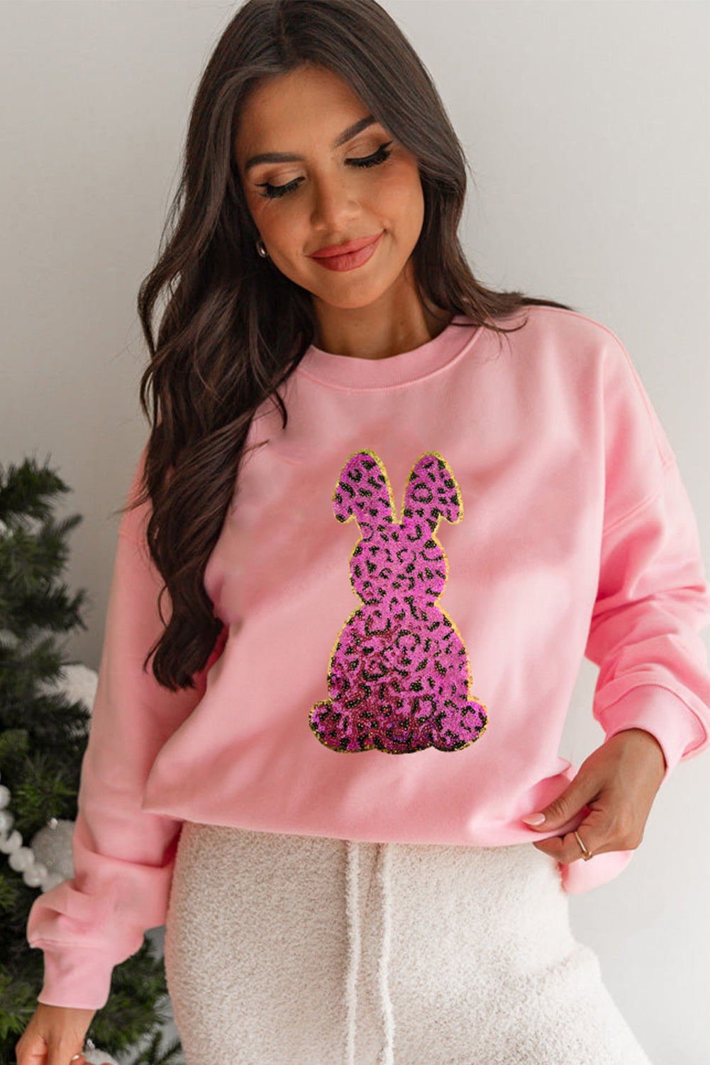 Pink Cheetah Easter Rabbit Graphic Sweatshirt-Graphic/Graphic Sweatshirts-[Adult]-[Female]-2022 Online Blue Zone Planet