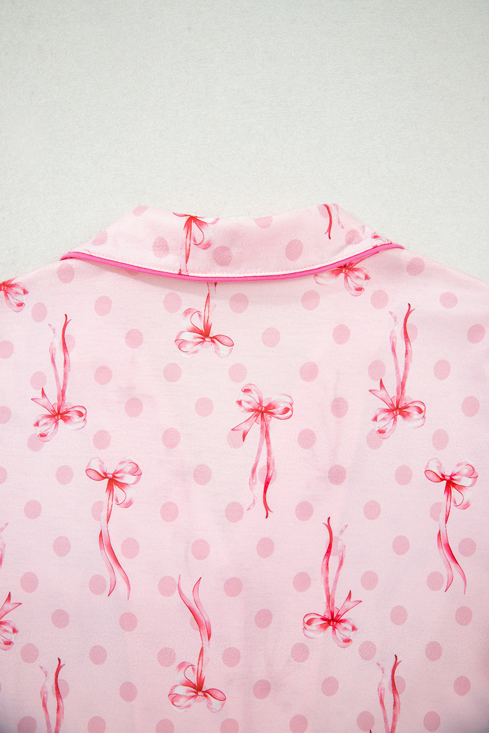 Pink Bow Print Contrast Pipping Short Pajamas Set-Loungewear & Sleepwear/Sleepwear-[Adult]-[Female]-2022 Online Blue Zone Planet