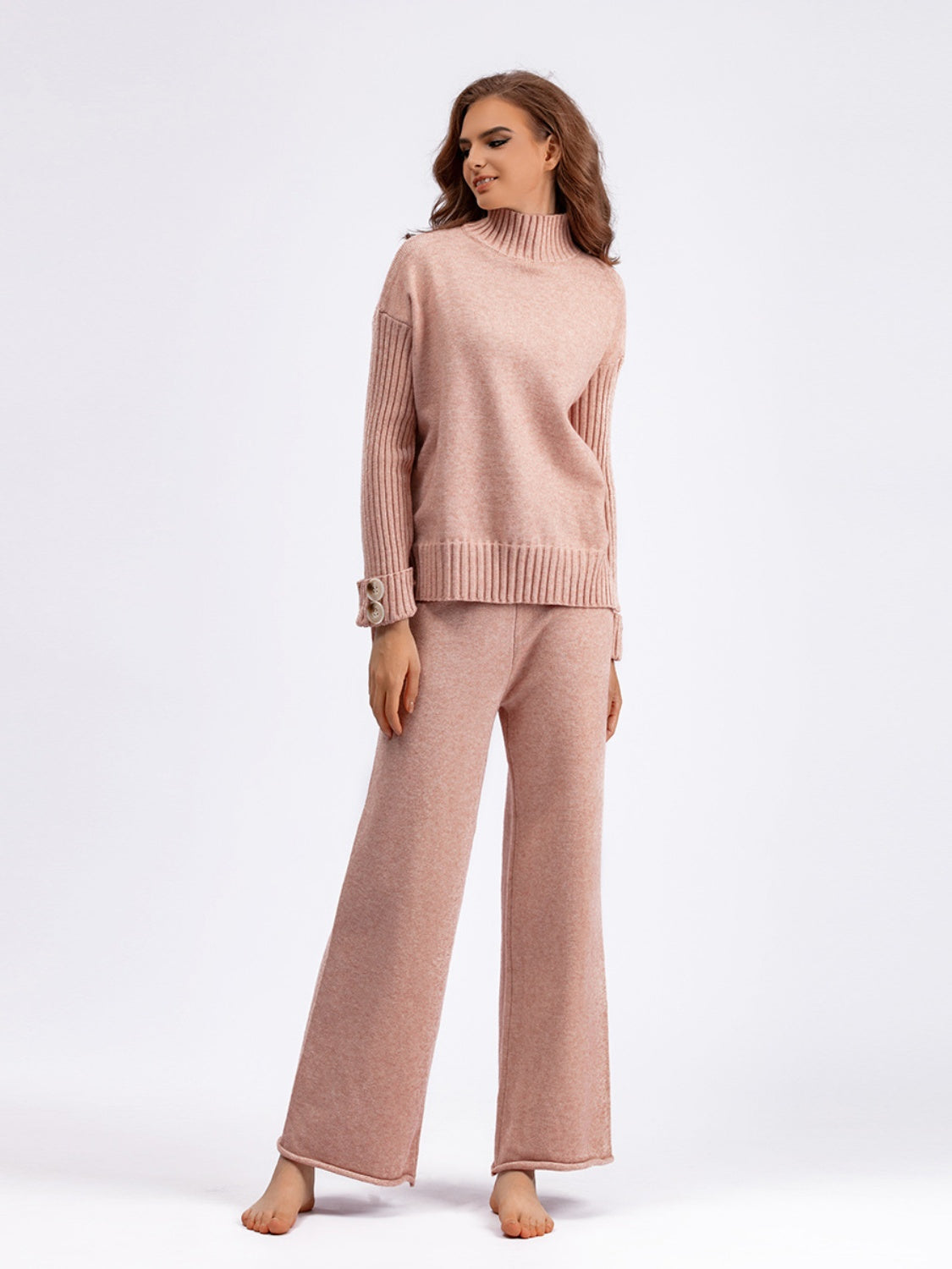 Blue Zone Planet | Basic Bae High- Low Turtleneck Long Sleeve Top and Pants Sweater Set-TOPS / DRESSES-[Adult]-[Female]-2022 Online Blue Zone Planet