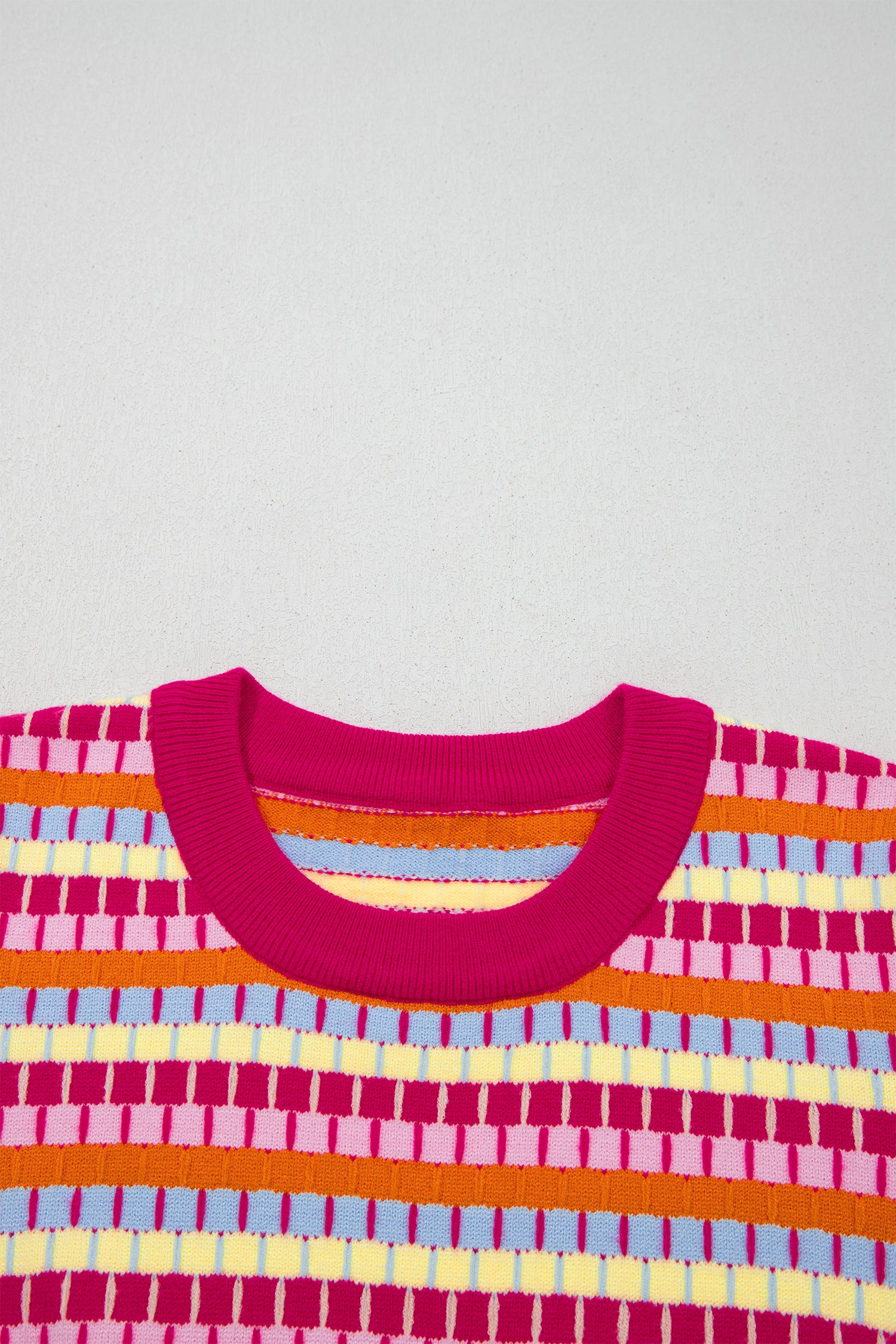 Orange Abstract Striped Knit Short Sleeve Sweater-Sweaters & Cardigans/Short Sleeve Sweaters-[Adult]-[Female]-2022 Online Blue Zone Planet