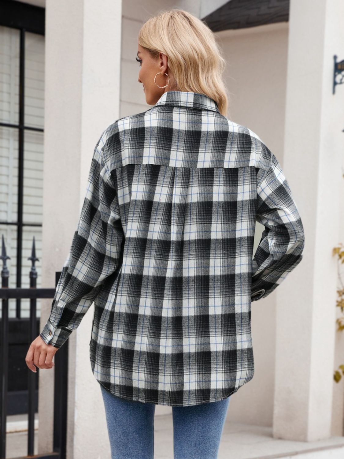 Blue Zone Planet | Mandy Plaid Collared Neck Long Sleeve Shirt-TOPS / DRESSES-[Adult]-[Female]-2022 Online Blue Zone Planet