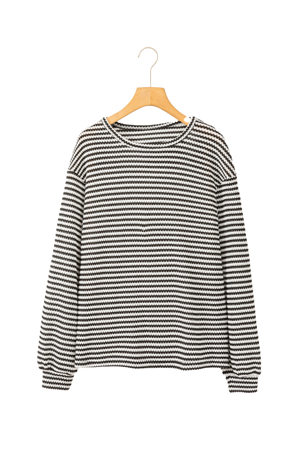 Blue Zone Planet | Rose Stripe Round Neck Drop Shoulder Long Sleeve Top-Tops/Long Sleeve Tops-[Adult]-[Female]-2022 Online Blue Zone Planet