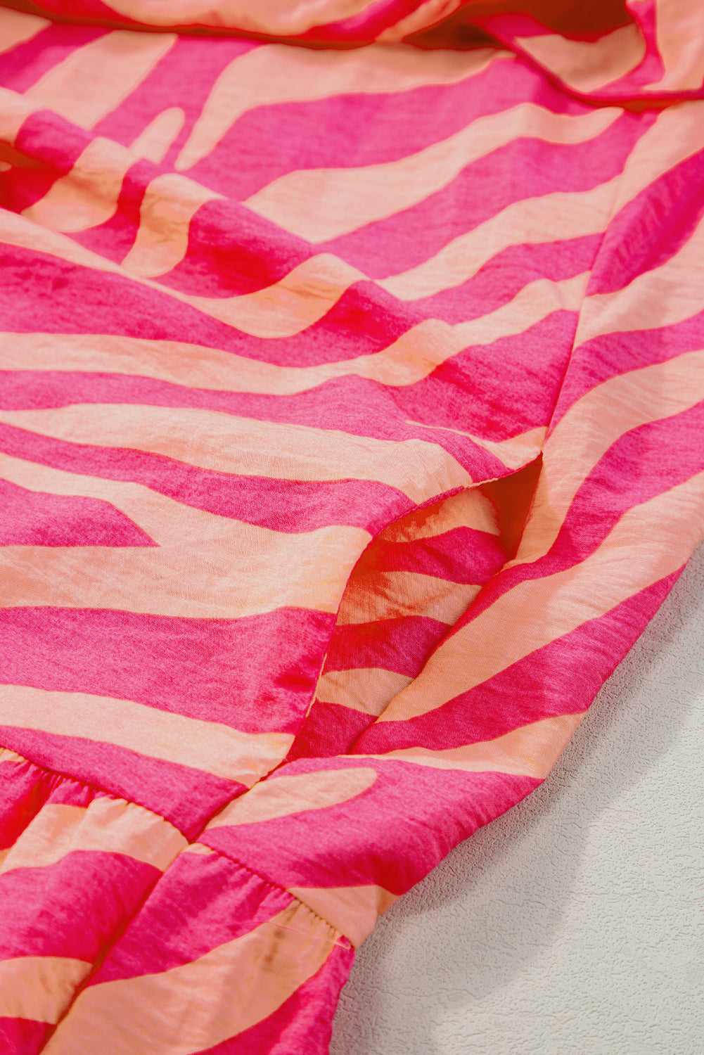 Pink Zebra Stripe Printed Ruffle Trim Pocketed Dress Blue Zone Planet