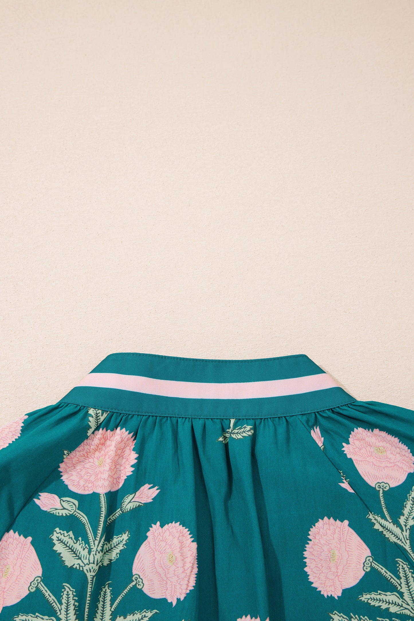 Sky Blue Casual Wild Flower Print V Neck 3/4 Sleeve Blouse-Tops/Blouses & Shirts-[Adult]-[Female]-2022 Online Blue Zone Planet