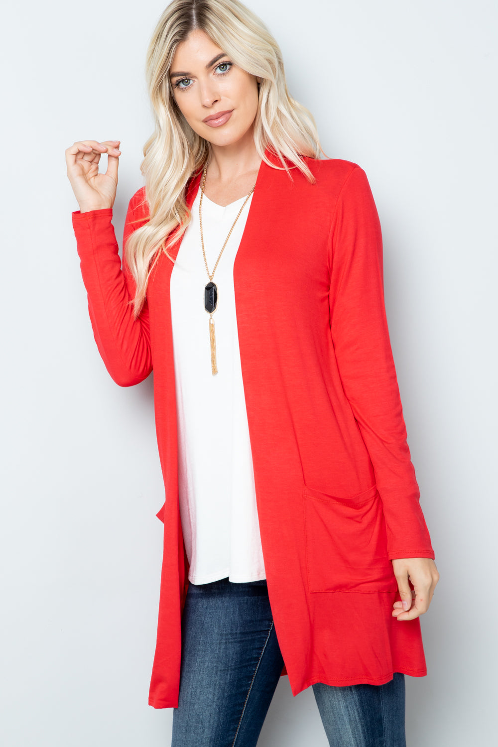 Celeste Full Size Open Front Cardigan with Pockets-TOPS / DRESSES-[Adult]-[Female]-2022 Online Blue Zone Planet