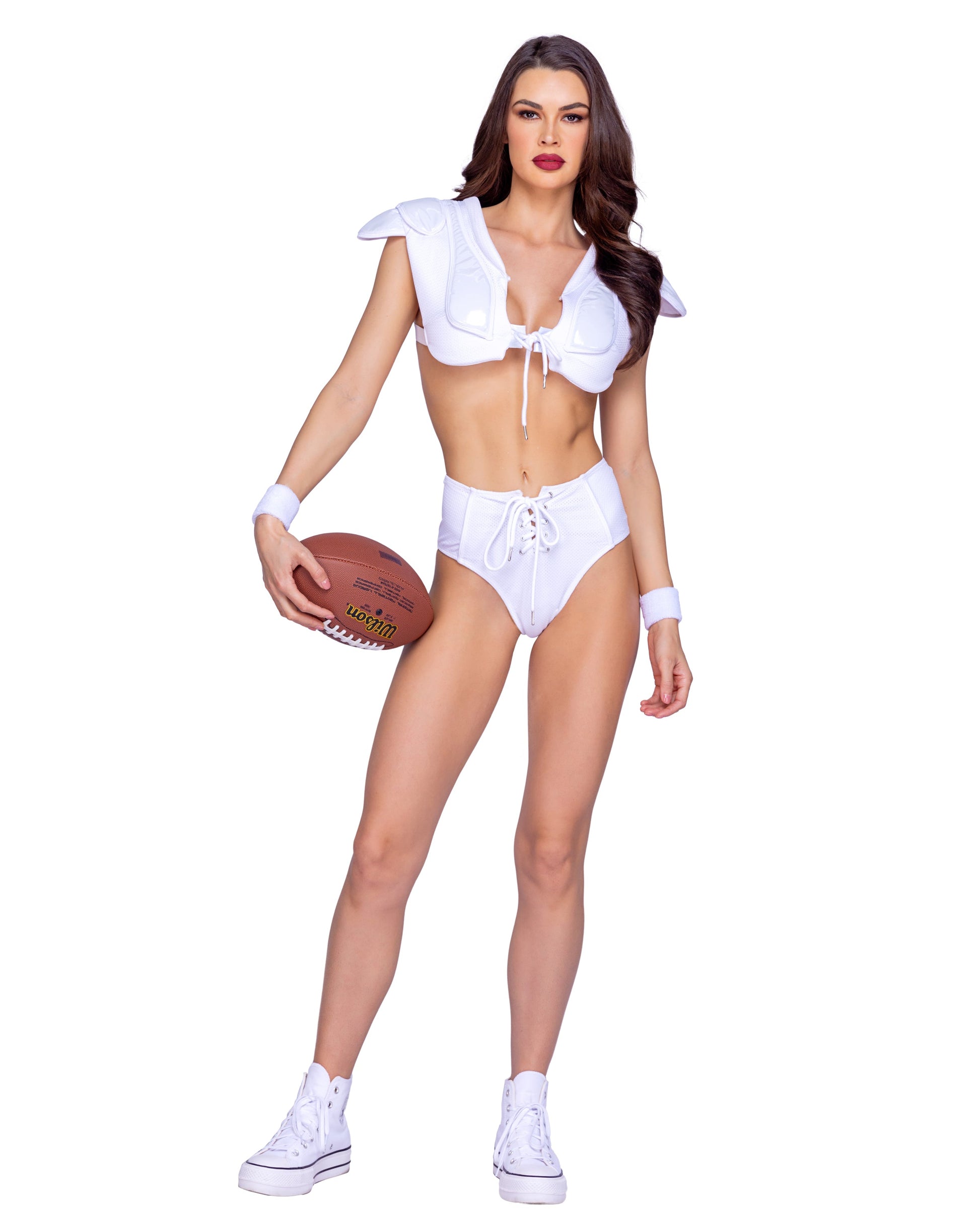 3 Piece Varsity Babe Football Player Costume-TOPS / DRESSES-[Adult]-[Female]-White-Small-2022 Online Blue Zone Planet