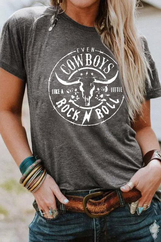 Gray Western Letter Steer Head Graphic Tee-Graphic/Graphic Tees-[Adult]-[Female]-Gray-S-2022 Online Blue Zone Planet