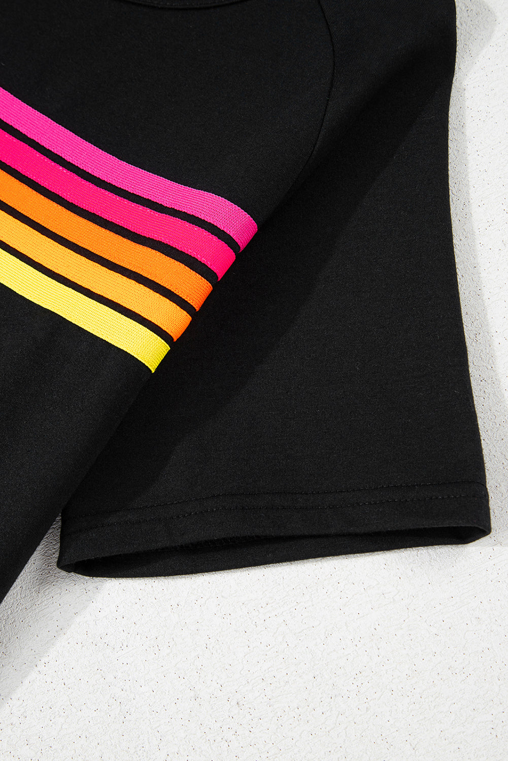 Black Striped Patch Front Casual Tee-Tops/Tops & Tees-[Adult]-[Female]-2022 Online Blue Zone Planet