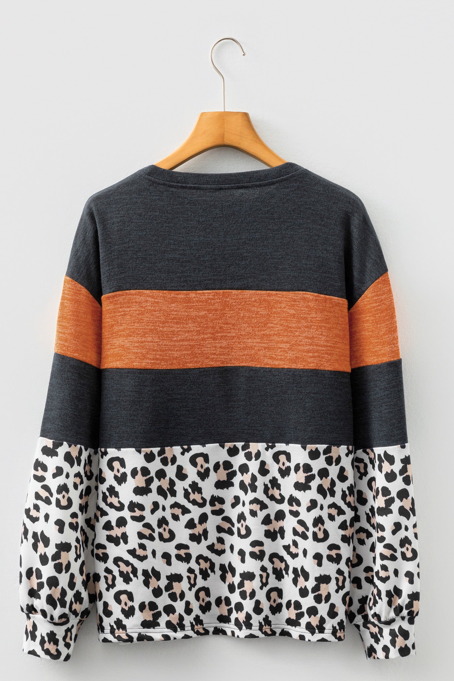 Black Color Block Leopard Patchwork Long Sleeve Casual Top-Tops/Long Sleeve Tops-[Adult]-[Female]-2022 Online Blue Zone Planet