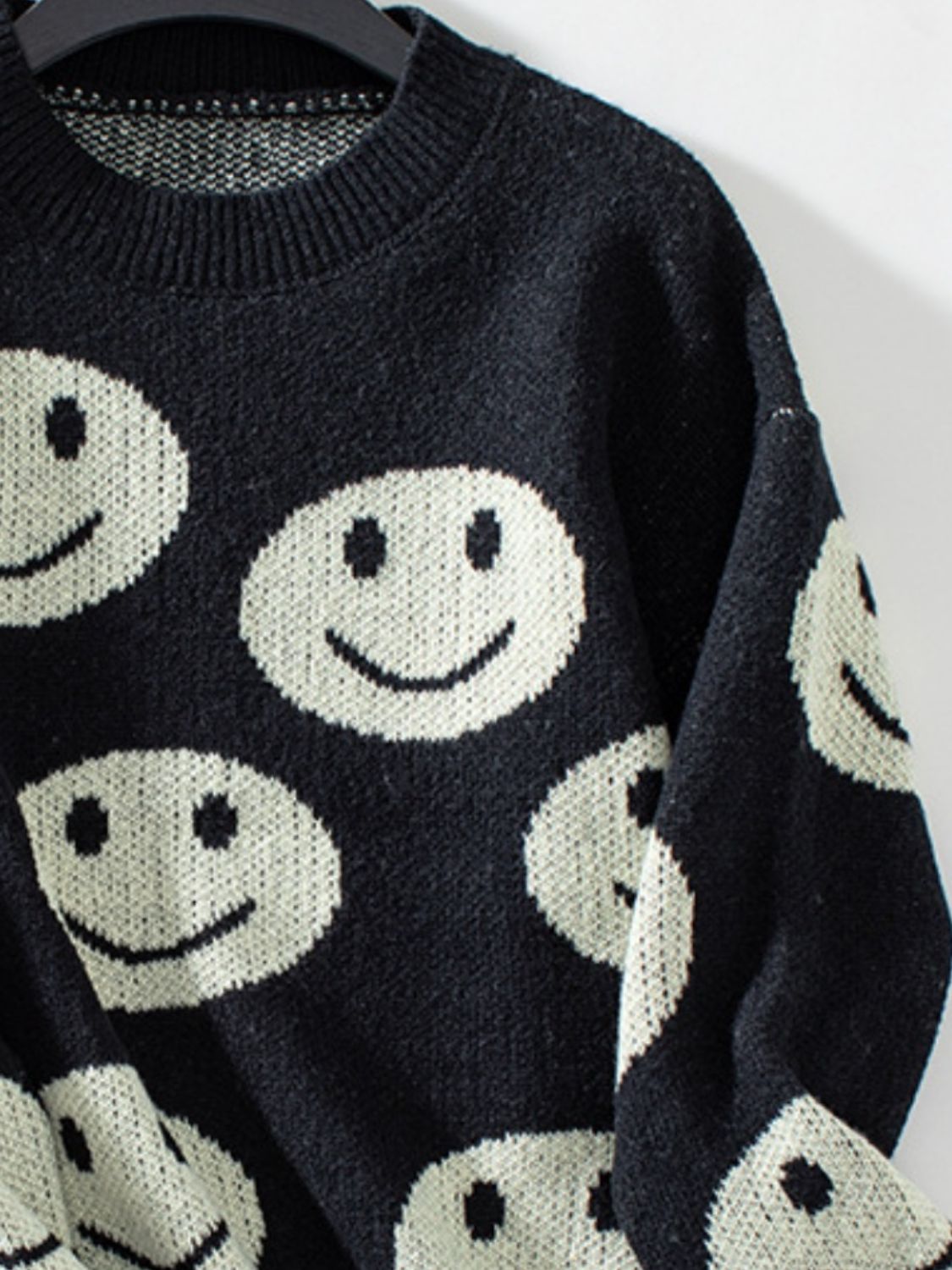 Smile Pattern Round Neck Long Sleeve Sweater-TOPS / DRESSES-[Adult]-[Female]-2022 Online Blue Zone Planet