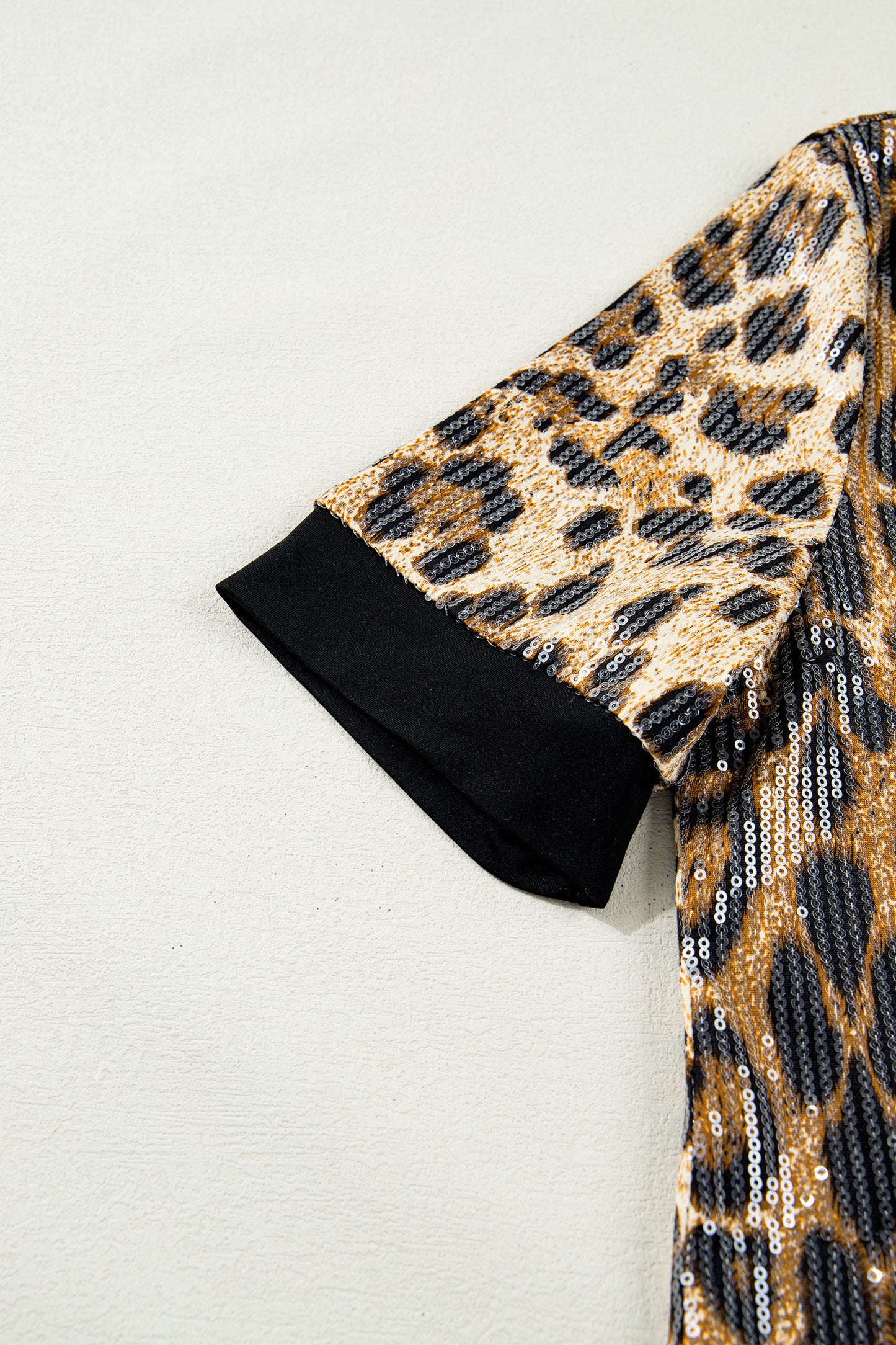 Brown Sequin Leopard Pattern Short Sleeve Top-Tops/Tops & Tees-[Adult]-[Female]-2022 Online Blue Zone Planet