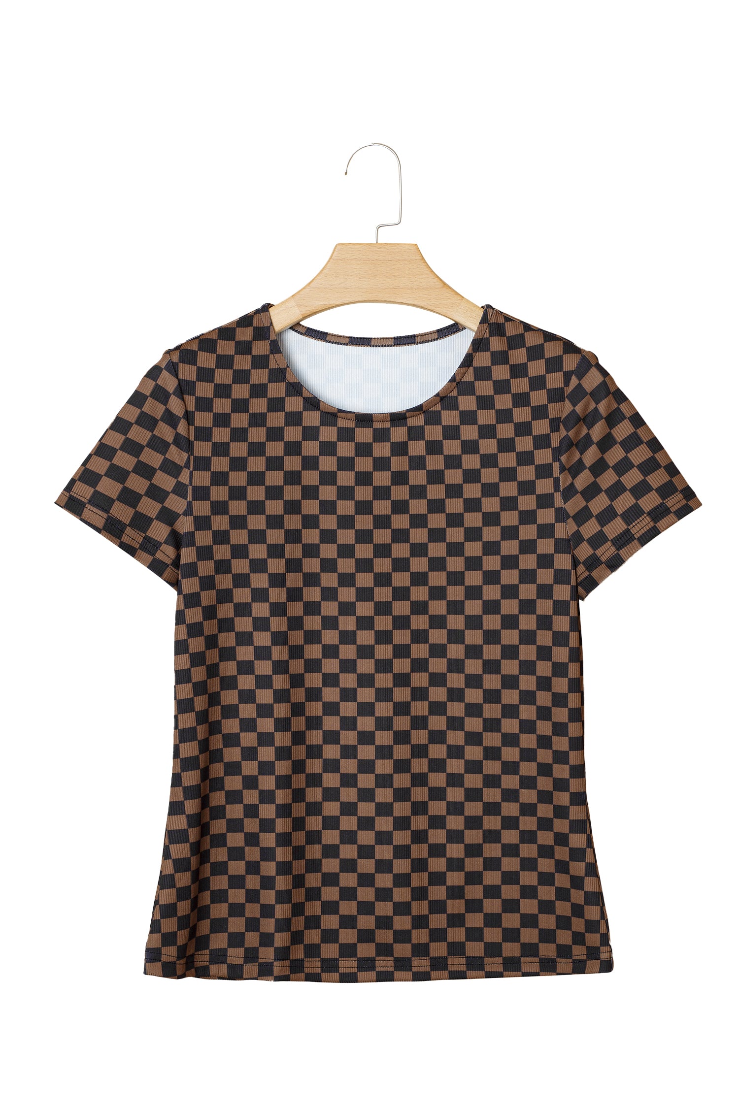 Black Checkerboard Round Neck Summer T Shirt-Tops/Tops & Tees-[Adult]-[Female]-2022 Online Blue Zone Planet
