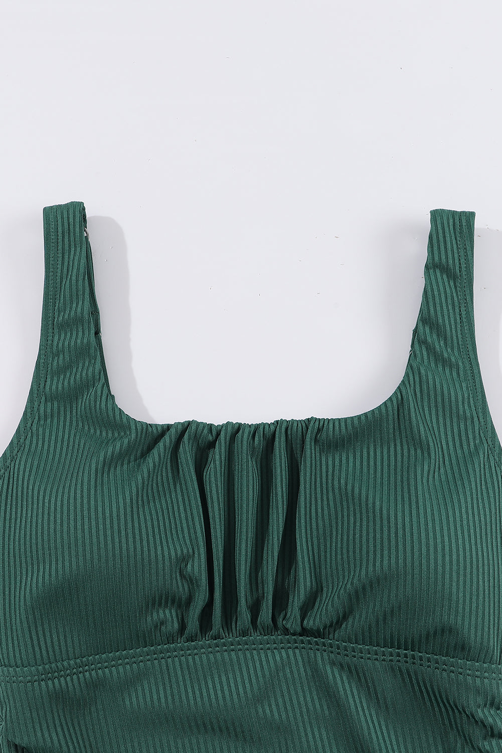 Blackish Green Ruched U Neck Ribbed Tankini Blue Zone Planet