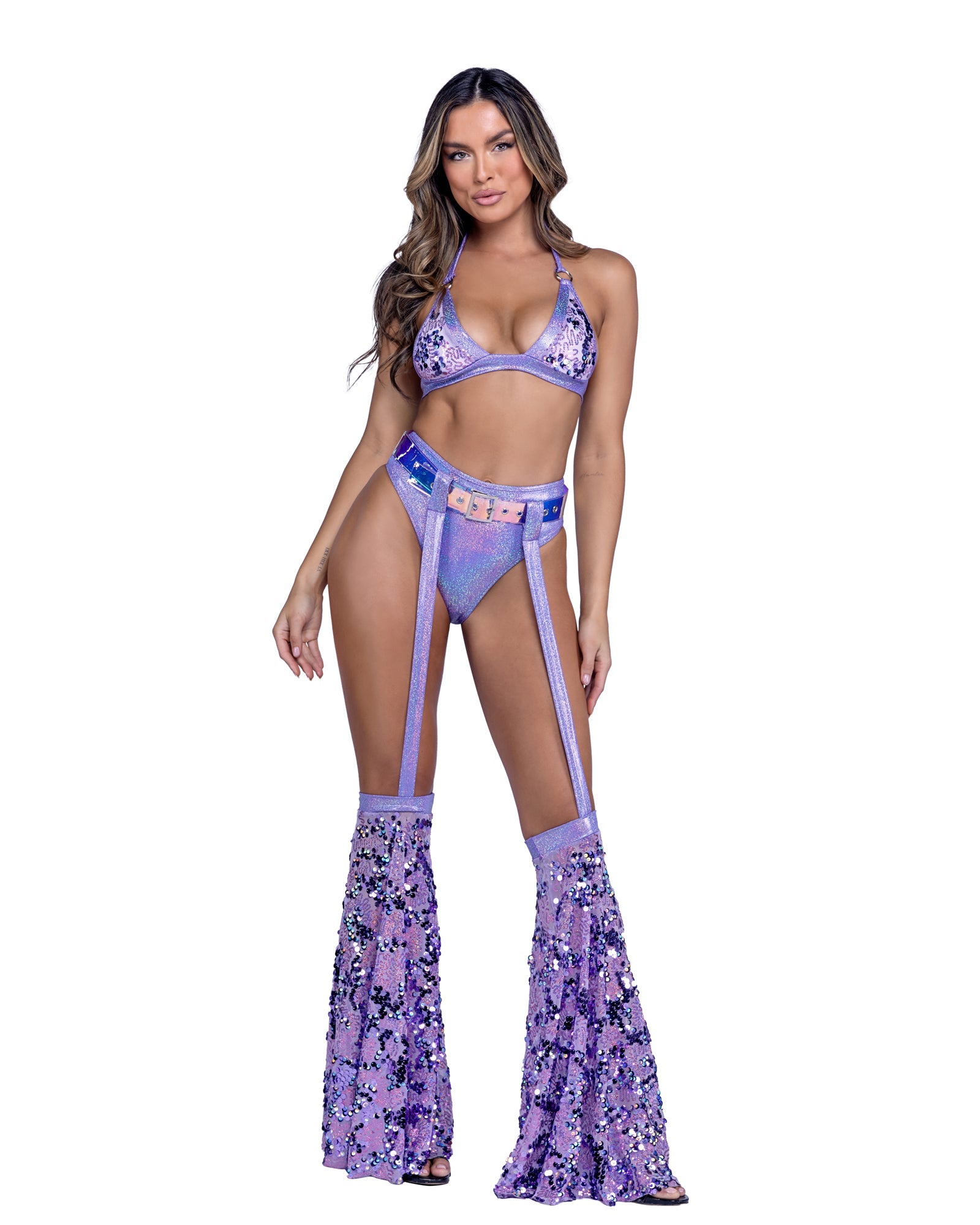 6423 - Sequin Halter Bikini Top with Ring Hardware-TOPS / DRESSES-[Adult]-[Female]-Small-Lavender-2022 Online Blue Zone Planet