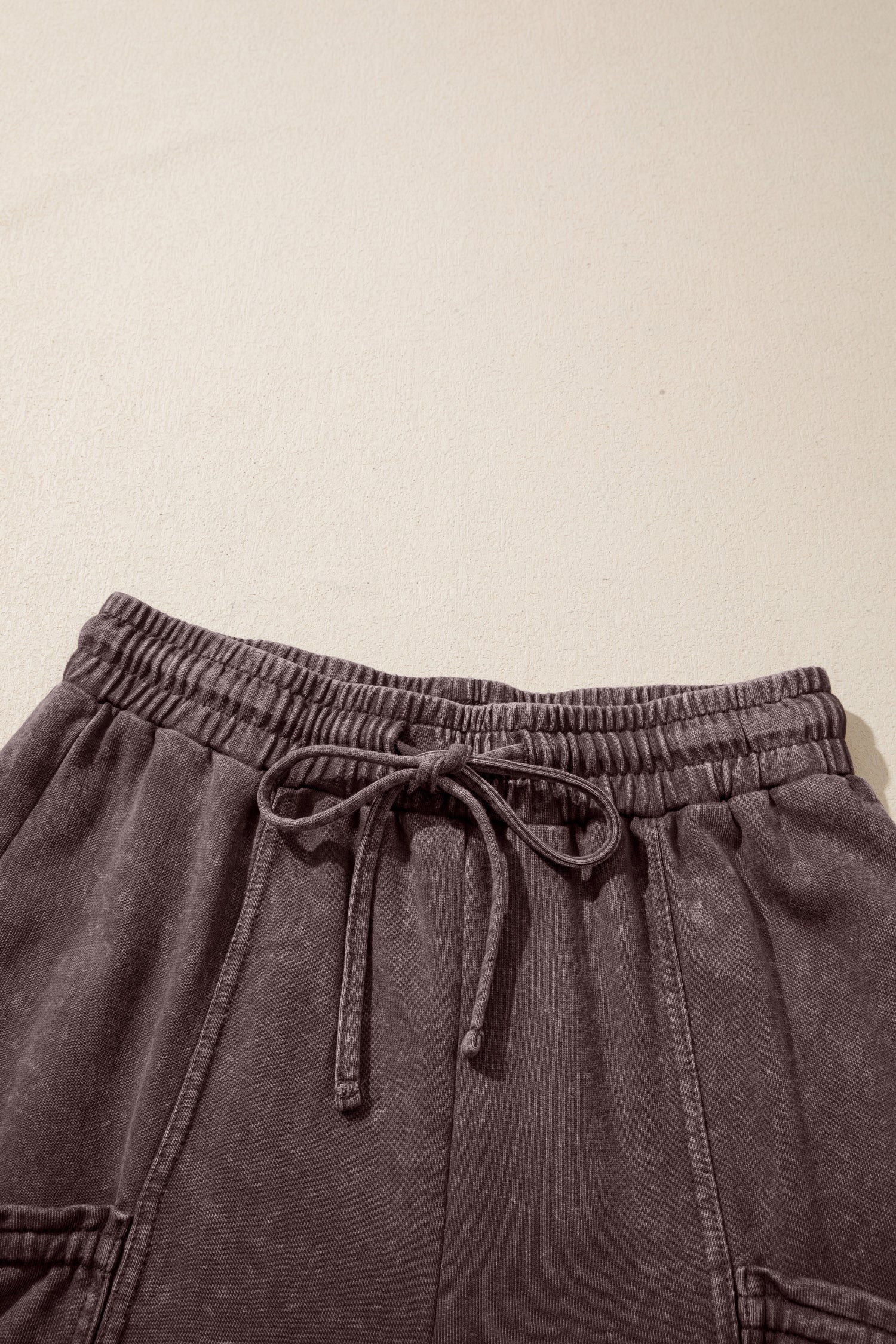 Dark Brown Cotton Mineral Wash Elastic Waist Drawstring Tie Detail Cargo Pants-Bottoms/Pants & Culotte-[Adult]-[Female]-2022 Online Blue Zone Planet