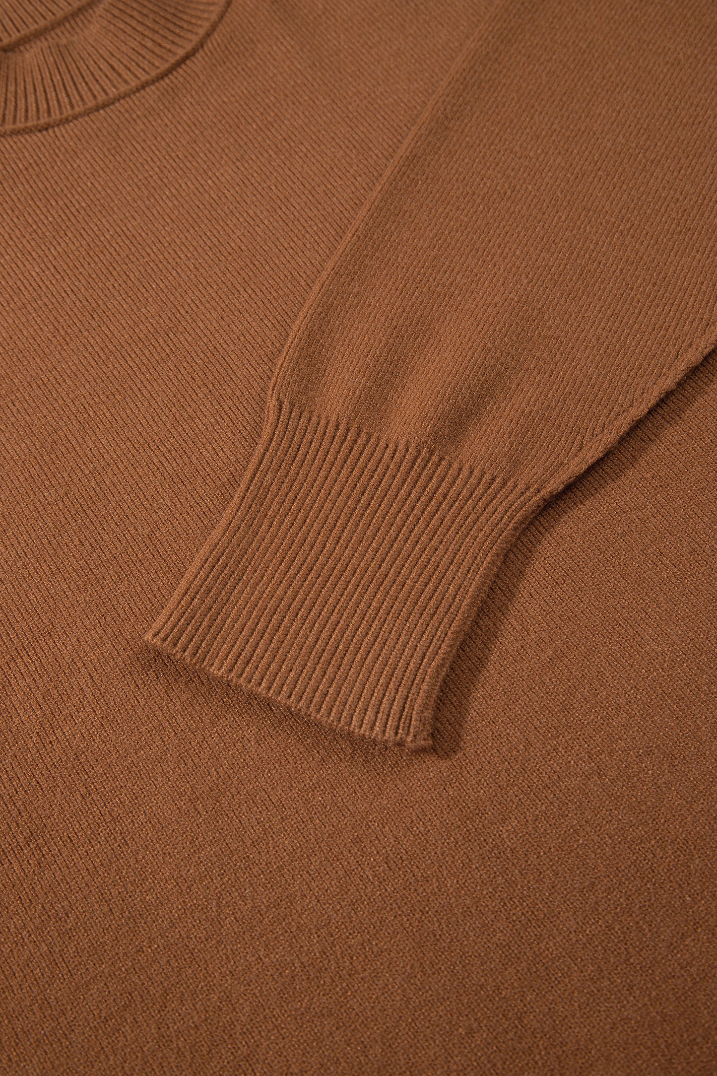 Chestnut Oversized Ribbed Knit Long Sleeve Tunic Plus Size Sweater-TOPS / DRESSES-[Adult]-[Female]-2022 Online Blue Zone Planet