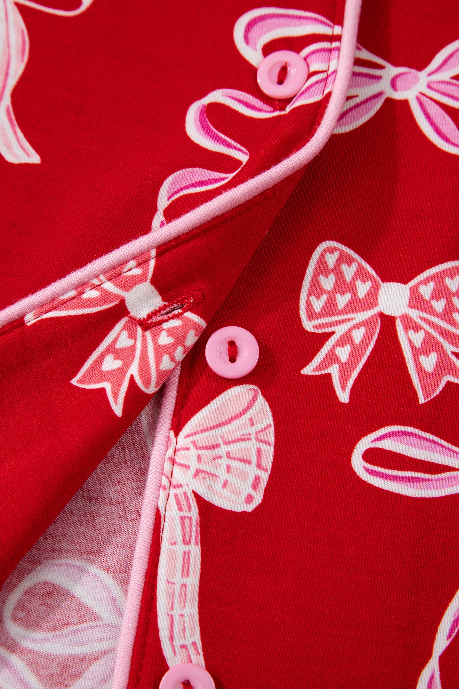 Red Sweet Bow Print Shirt Style Top Long 2pcs Pajama Set-Loungewear & Sleepwear/Sleepwear-[Adult]-[Female]-2022 Online Blue Zone Planet