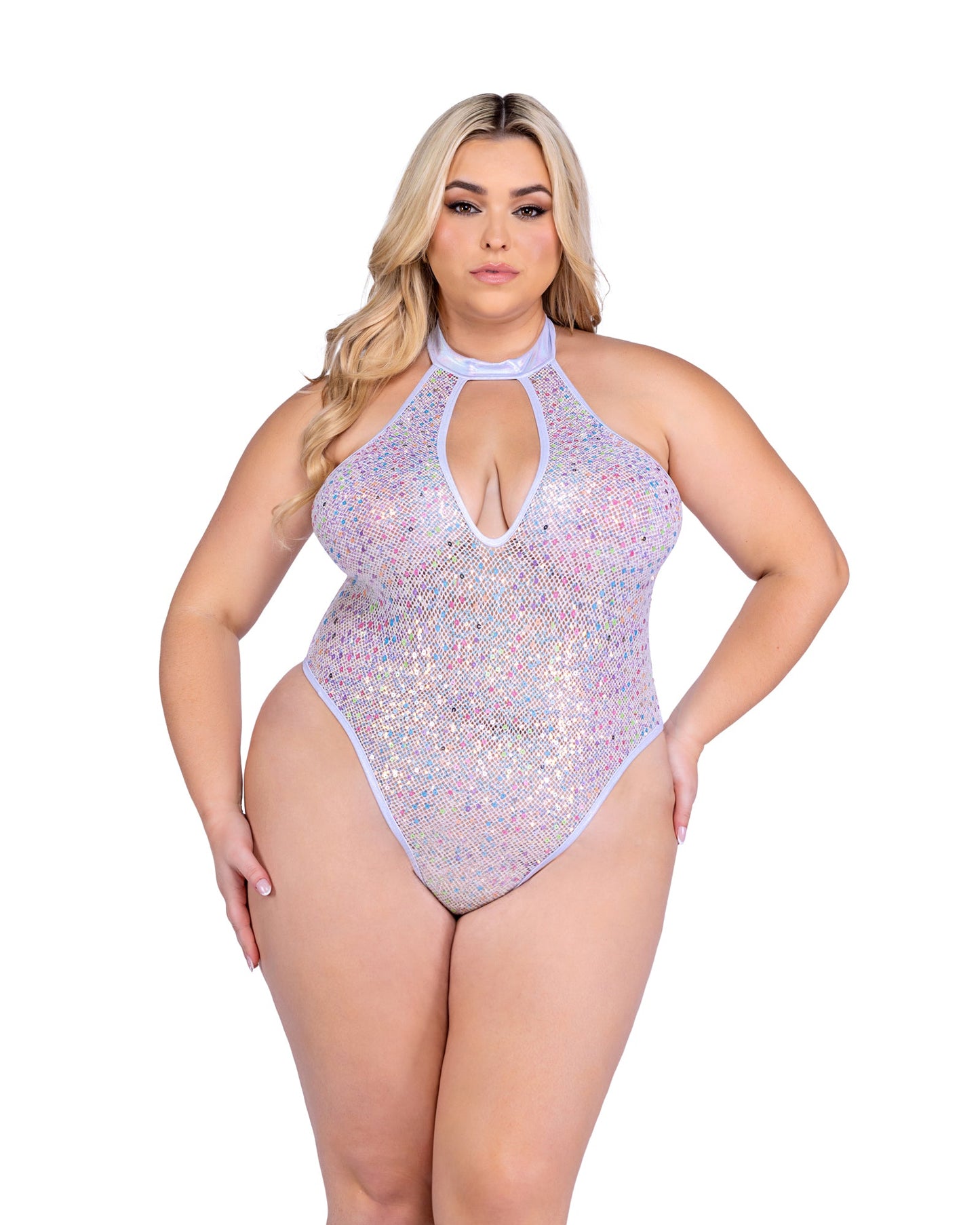 6431 - Sequin Fishnet Keyhole Romper-TOPS / DRESSES-[Adult]-[Female]-X-Large-White-2022 Online Blue Zone Planet