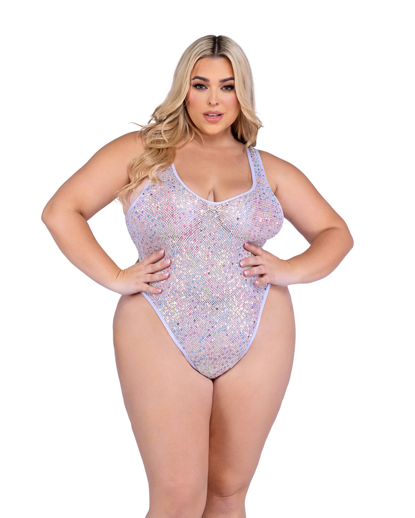 6432 - Sequin Fishnet Romper-TOPS / DRESSES-[Adult]-[Female]-X-Large-White-2022 Online Blue Zone Planet