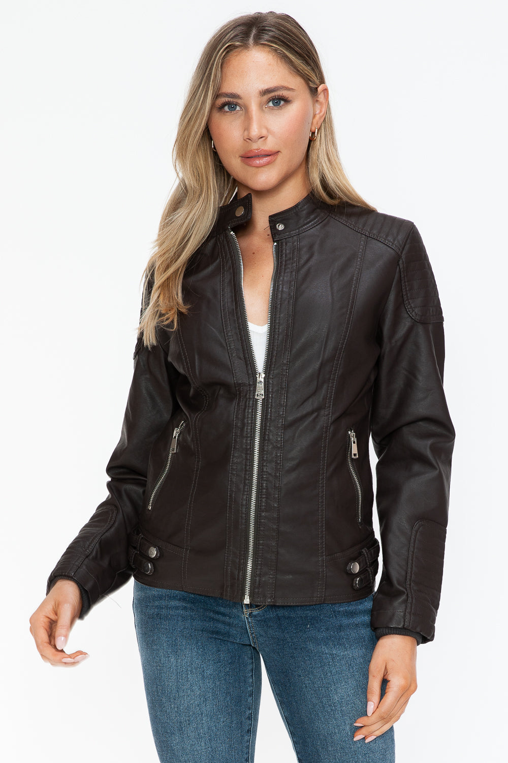 Blue Zone Planet | Snobbish Faux Leather Biker Jacket with Side Zip Pockets-TOPS / DRESSES-[Adult]-[Female]-2022 Online Blue Zone Planet