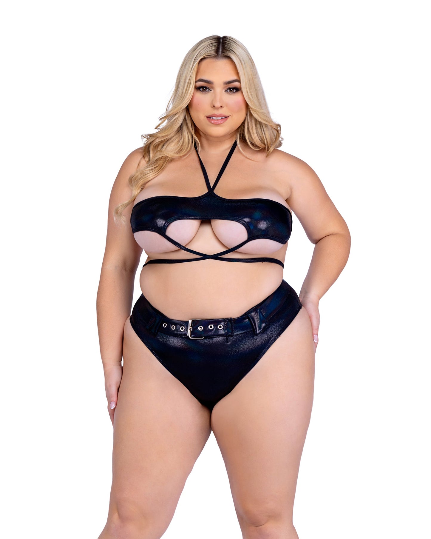 Shimmer Top with Underboob Cutout-TOPS / DRESSES-[Adult]-[Female]-X-Large-Black-2022 Online Blue Zone Planet