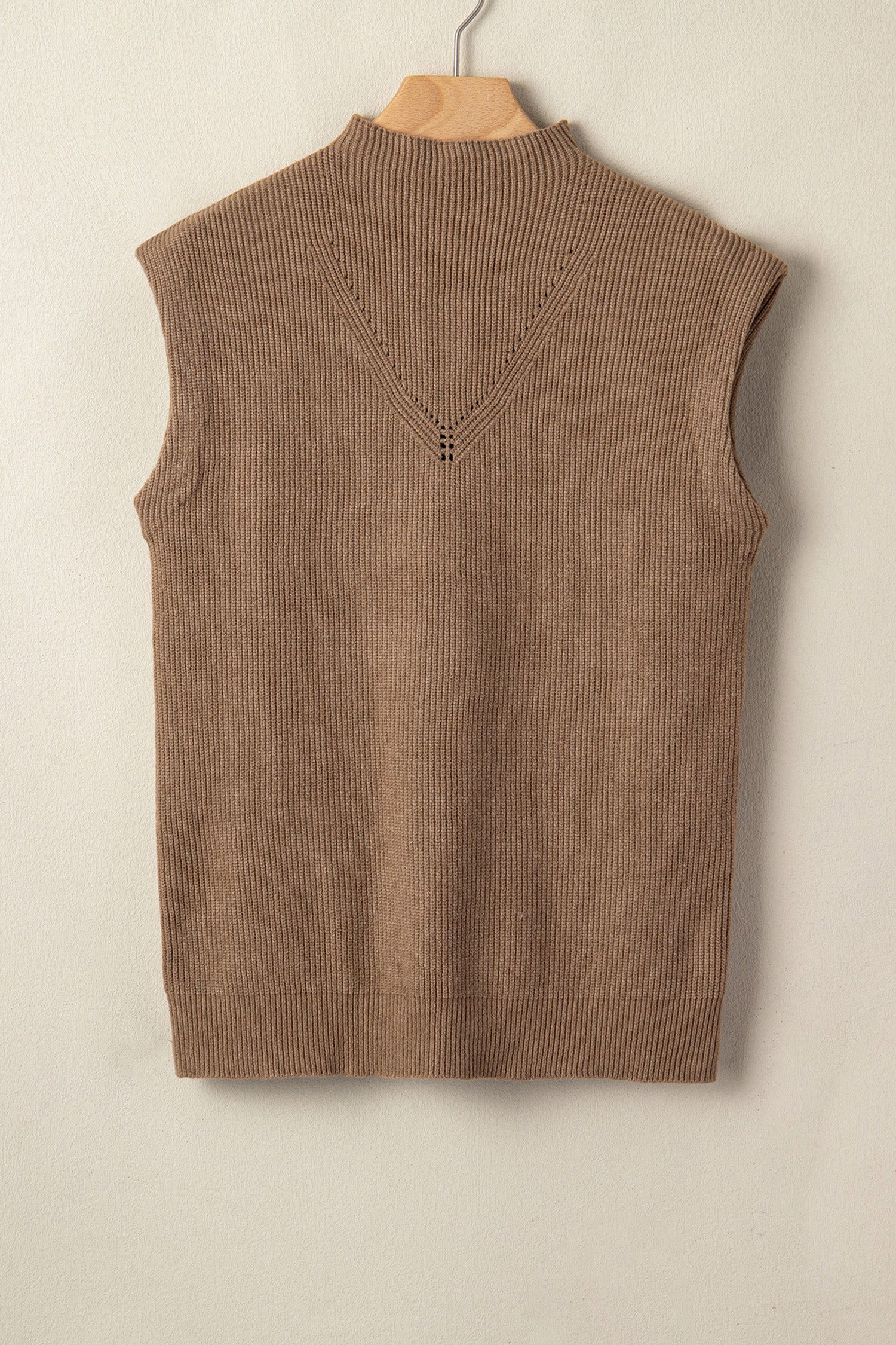 Light French Beige Solid Color Ribbed Knit Mock Neck Loose Sleeveless Sweater-TOPS / DRESSES-[Adult]-[Female]-2022 Online Blue Zone Planet