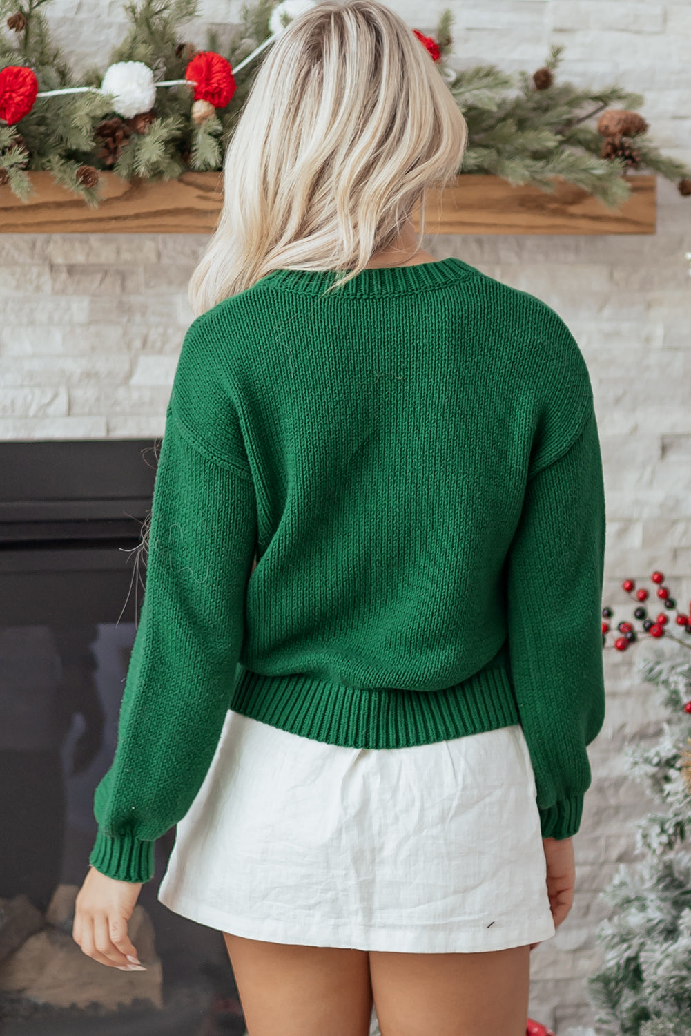 Evergreen Plaid Bow Graphic Christmas Sweater-TOPS / DRESSES-[Adult]-[Female]-2022 Online Blue Zone Planet