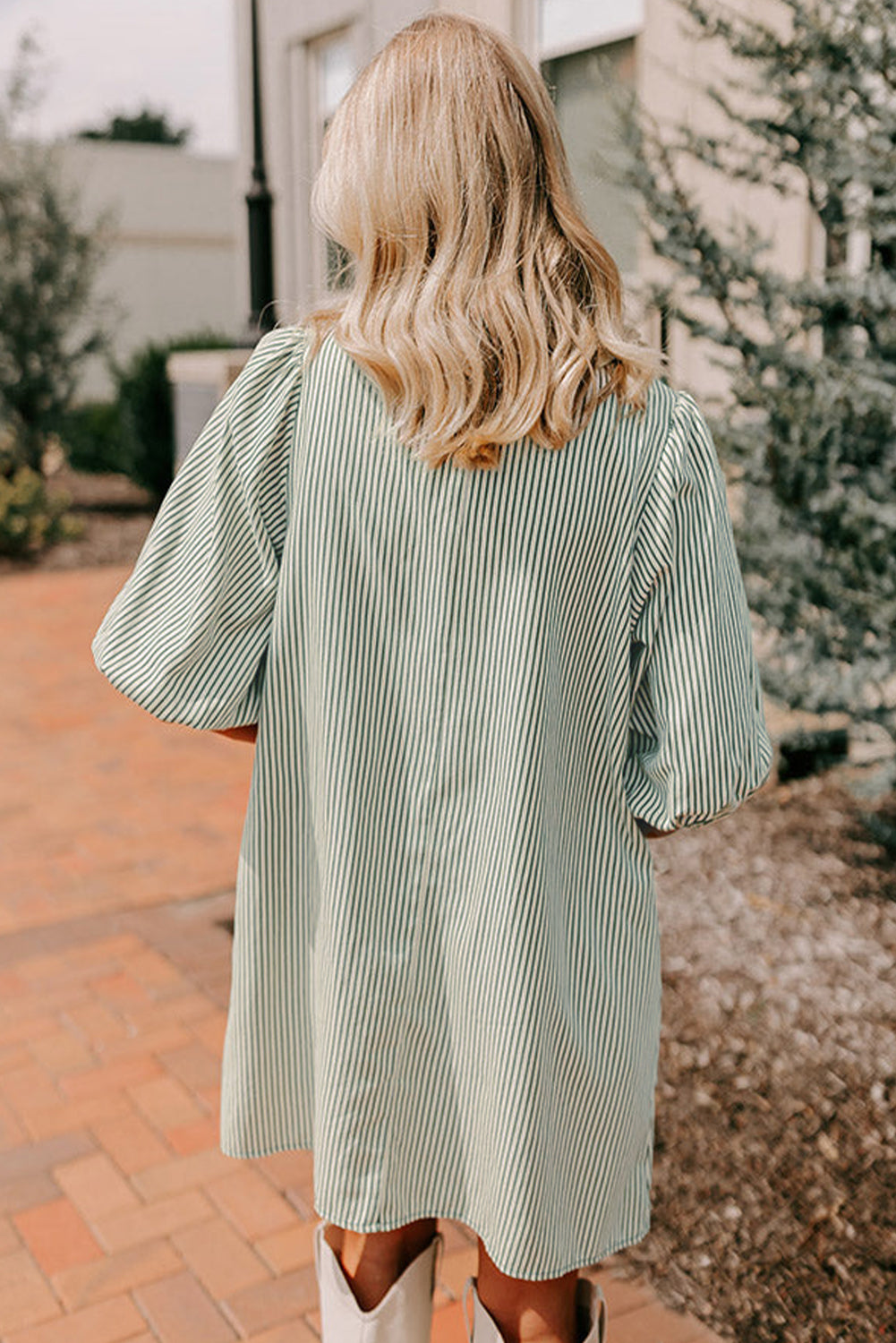 Green Patch Pockets Button Down Short Puff Sleeve Dress-TOPS / DRESSES-[Adult]-[Female]-2022 Online Blue Zone Planet