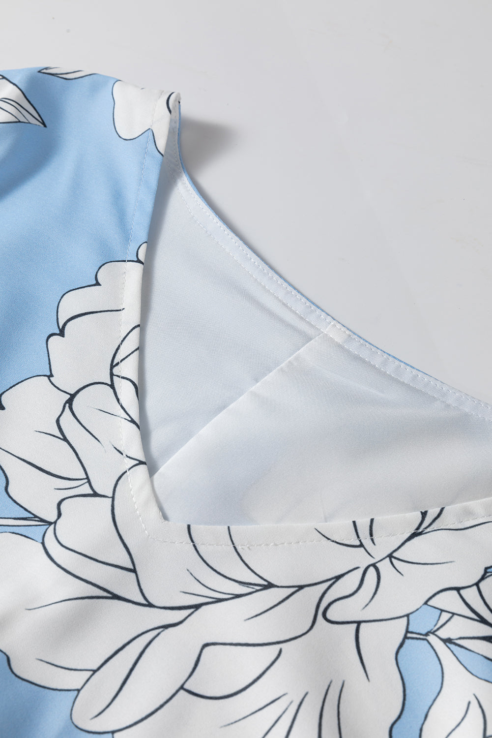 Sky Blue Floral Bracelet Sleeve V Neck Plus Size Tiered Maxi Dress-Bracelet-[Adult]-[Female]-2022 Online Blue Zone Planet