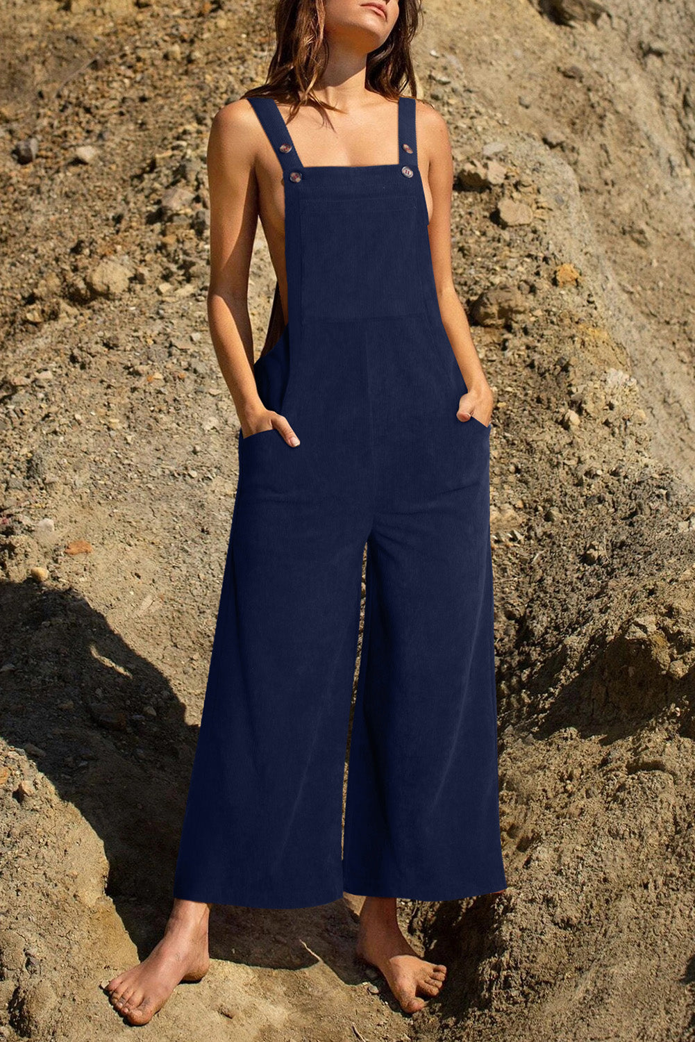 Pocketed Wide Leg Overall-TOPS / DRESSES-[Adult]-[Female]-Dark Blue-S-2022 Online Blue Zone Planet