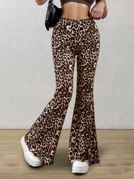 Leopard Flare Pants-BOTTOMS SIZES SMALL MEDIUM LARGE-[Adult]-[Female]-Leopard-S-2022 Online Blue Zone Planet