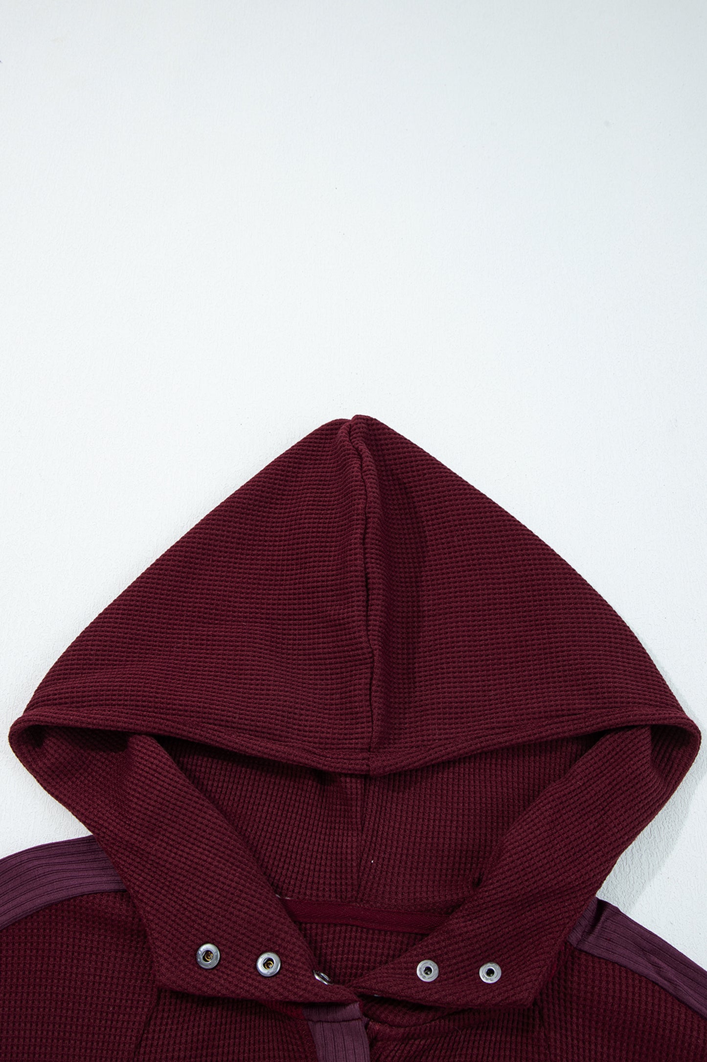Burgundy Waffle Splicing Zip Up Front Button Hooded Jacket-Tops / Dresses-[Adult]-[Female]-2022 Online Blue Zone Planet