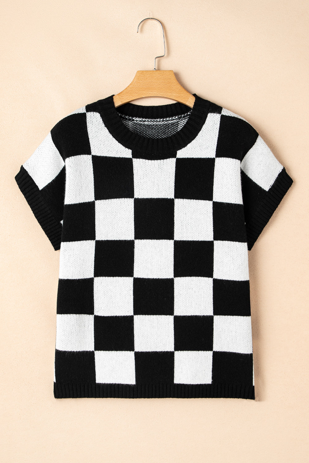 Color black Colorblock Plaid Pattern Ribbed Trim Sweater Tank Top-Sweaters & Cardigans/Sweater Vests-[Adult]-[Female]-2022 Online Blue Zone Planet