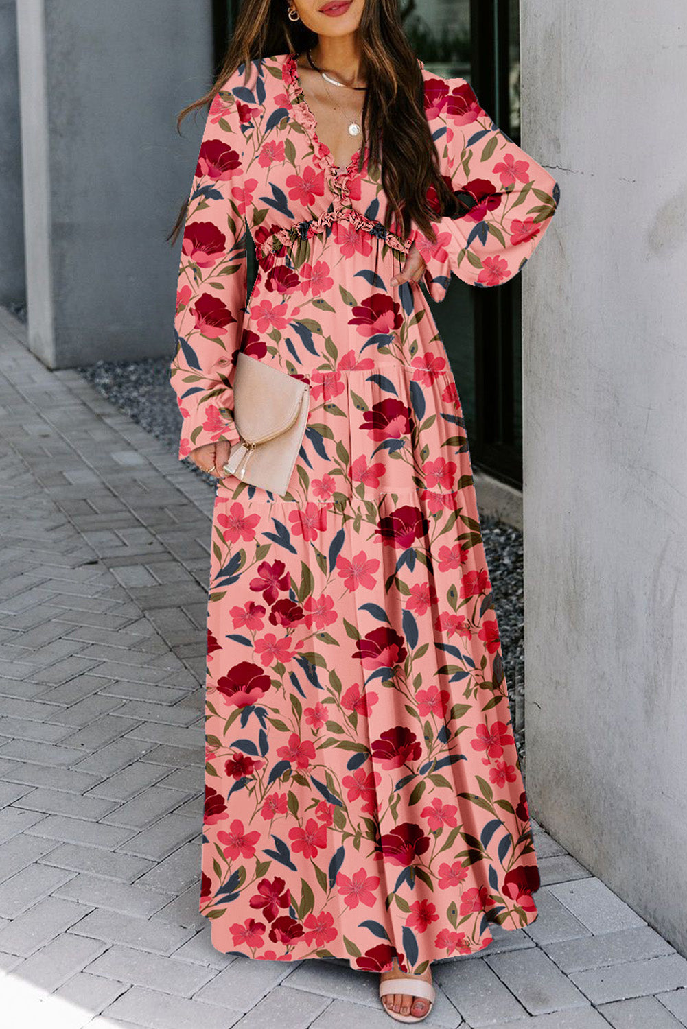 Blue Zone Planet | Wild Lotus Ruffle Tiered Maxi Dress-TOPS / DRESSES-[Adult]-[Female]-Red-S-2022 Online Blue Zone Planet