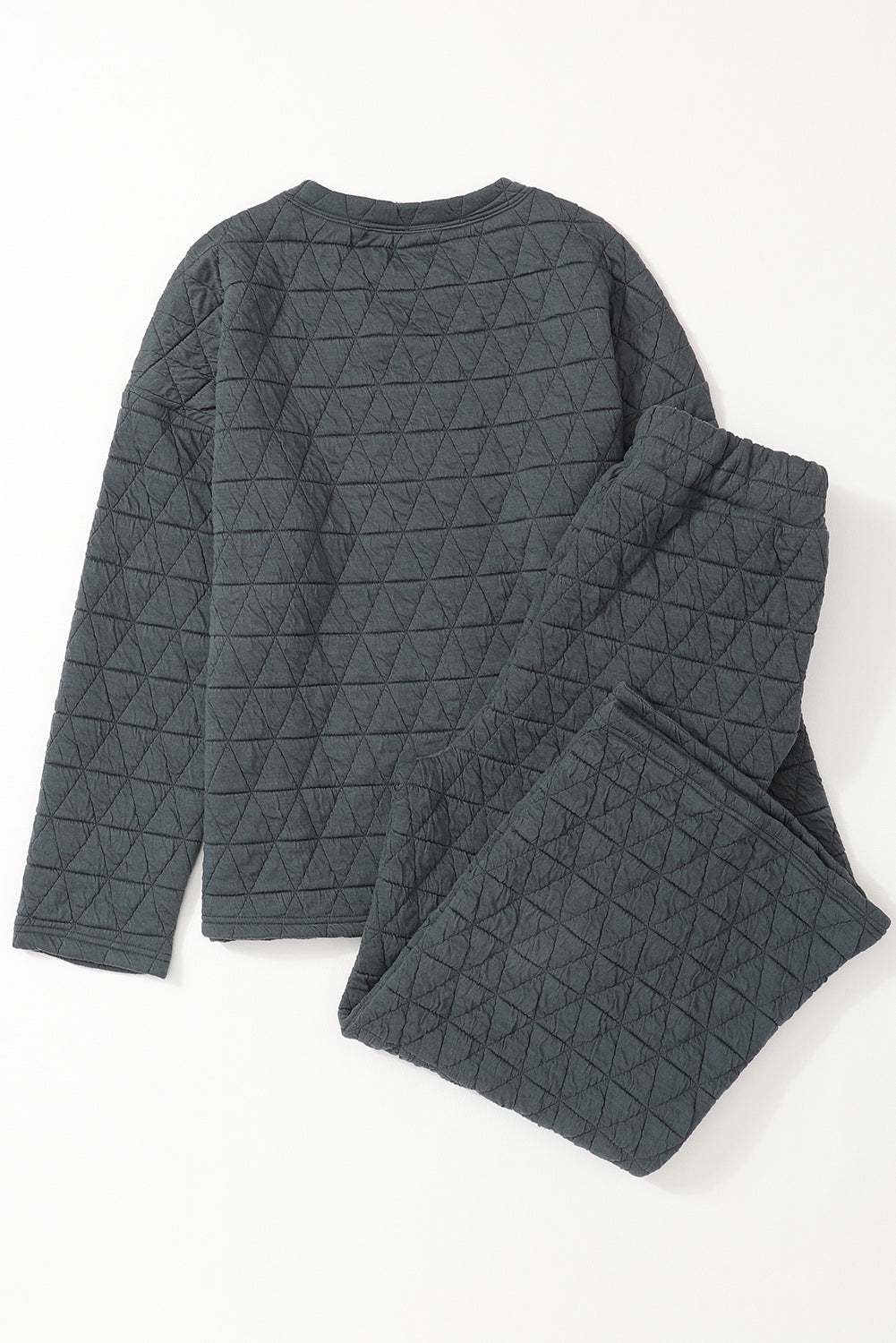 Blue Zone Planet |  Dark Grey Solid Quilted Pullover and Pants Outfit Blue Zone Planet
