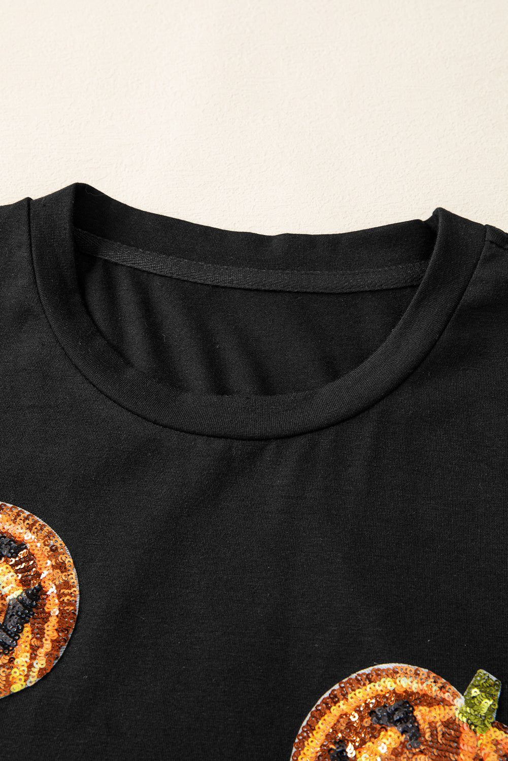 Black Sequin Pumpkin Face Halloween T Shirt-Graphic/Graphic Tees-[Adult]-[Female]-2022 Online Blue Zone Planet
