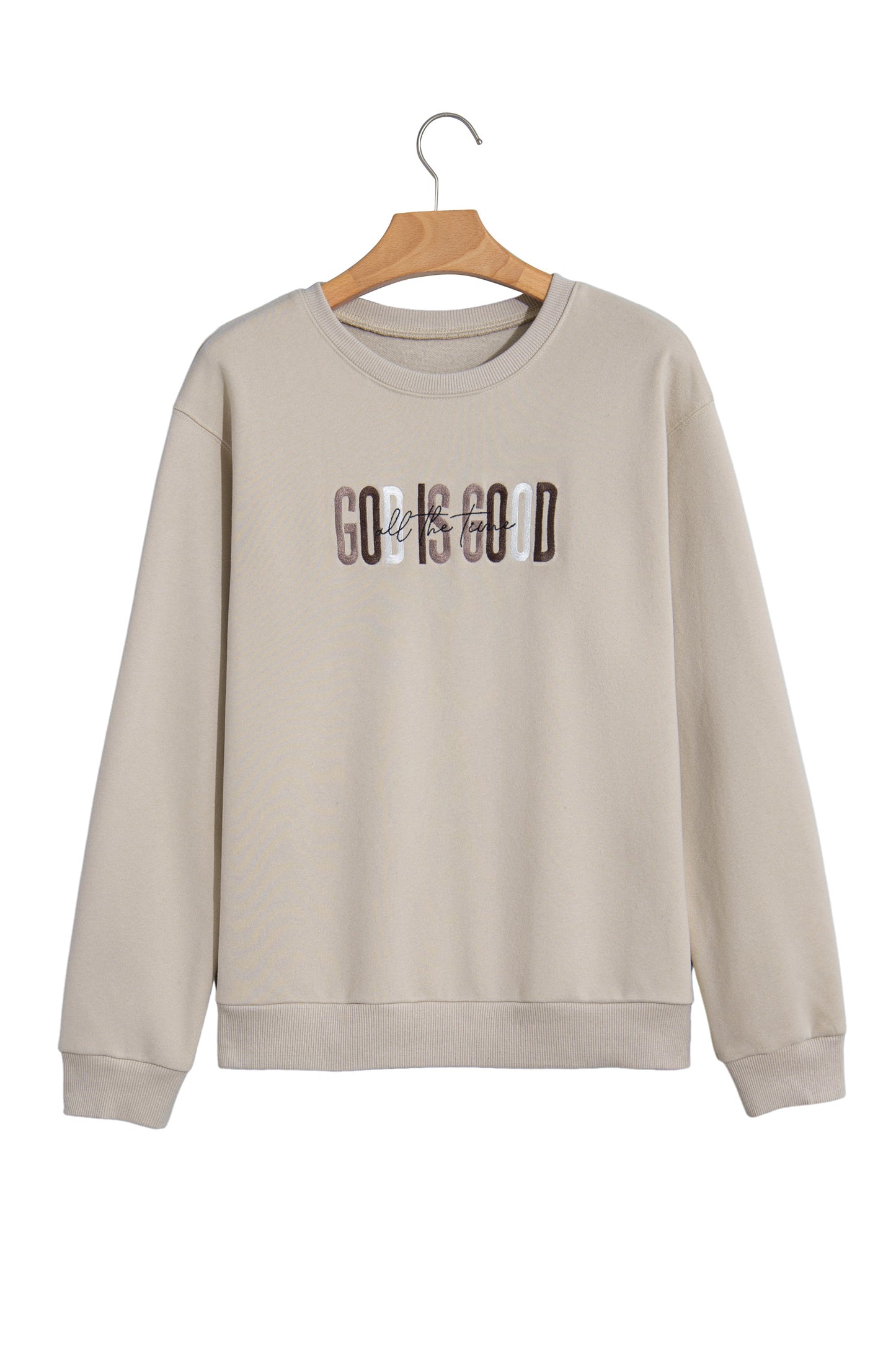 Jet Stream GOD IS GOOD Western Embroidered Letter Crewneck Pullover Sweatshirt-Tops/Sweatshirts & Hoodies-[Adult]-[Female]-2022 Online Blue Zone Planet
