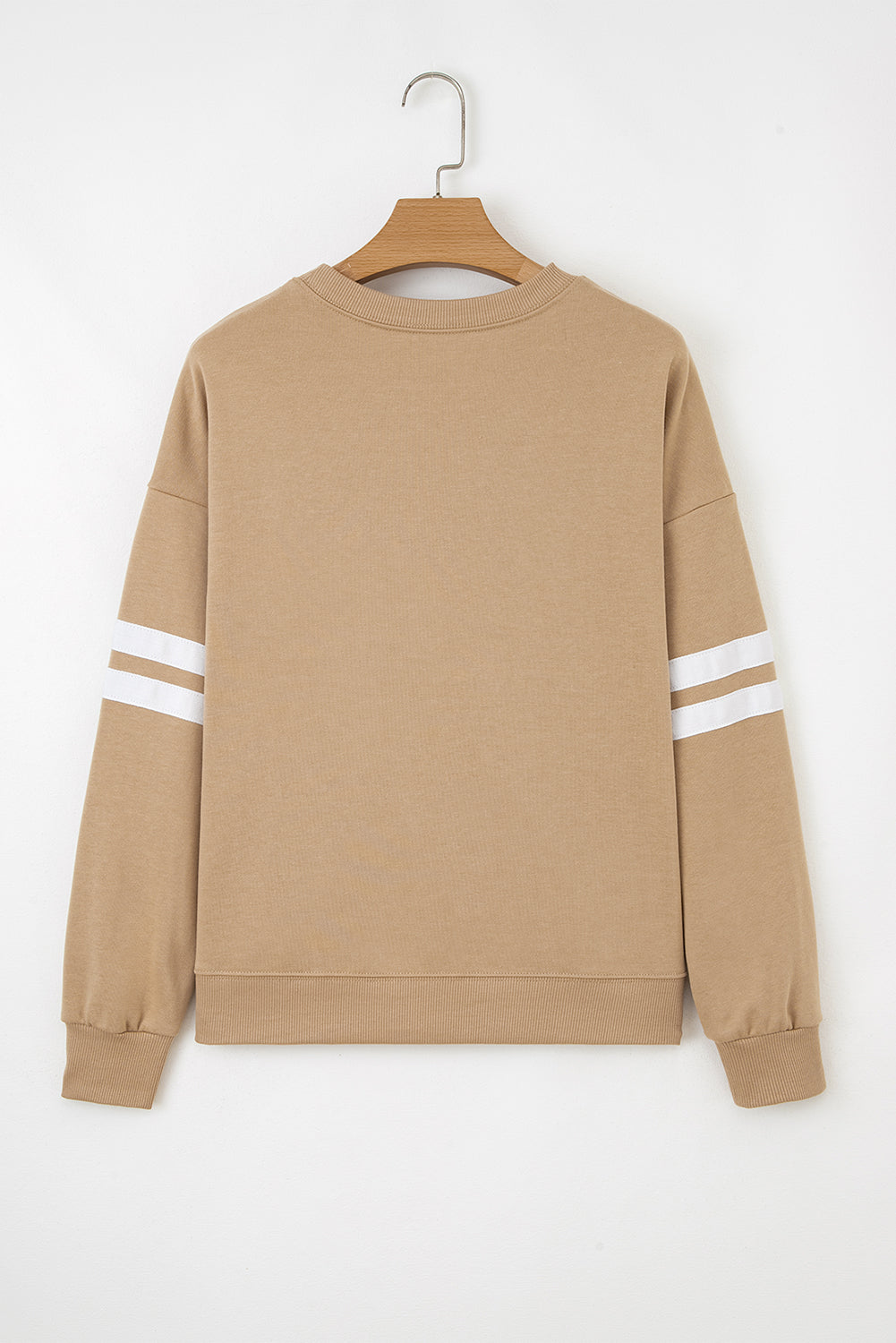 Light French Beige Varsity Striped Detail Drop Shoulder Oversized Sweatshirt-Tops/Sweatshirts & Hoodies-[Adult]-[Female]-2022 Online Blue Zone Planet
