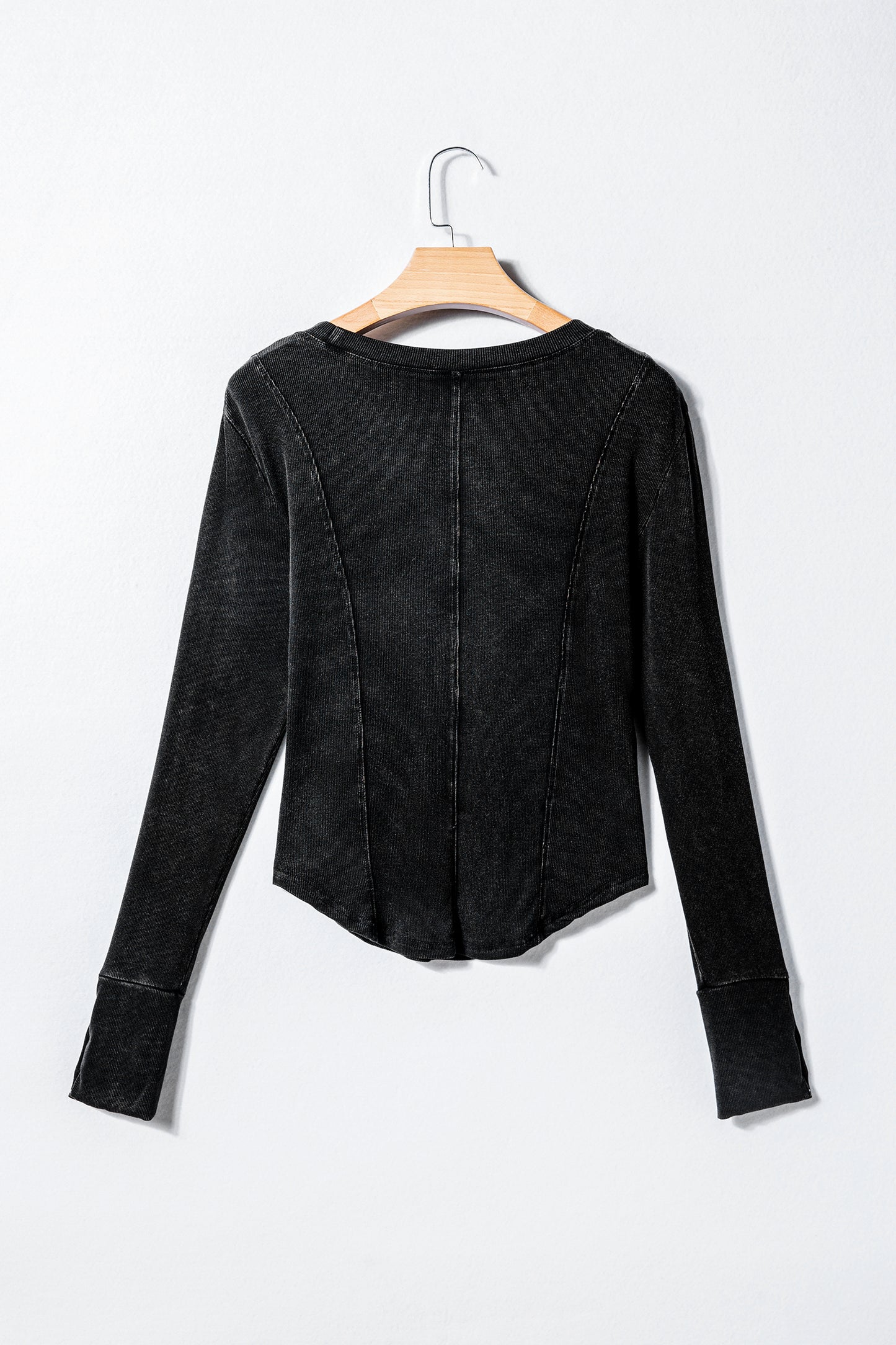 Black Exposed Seam Ribbed Long Sleeve Top