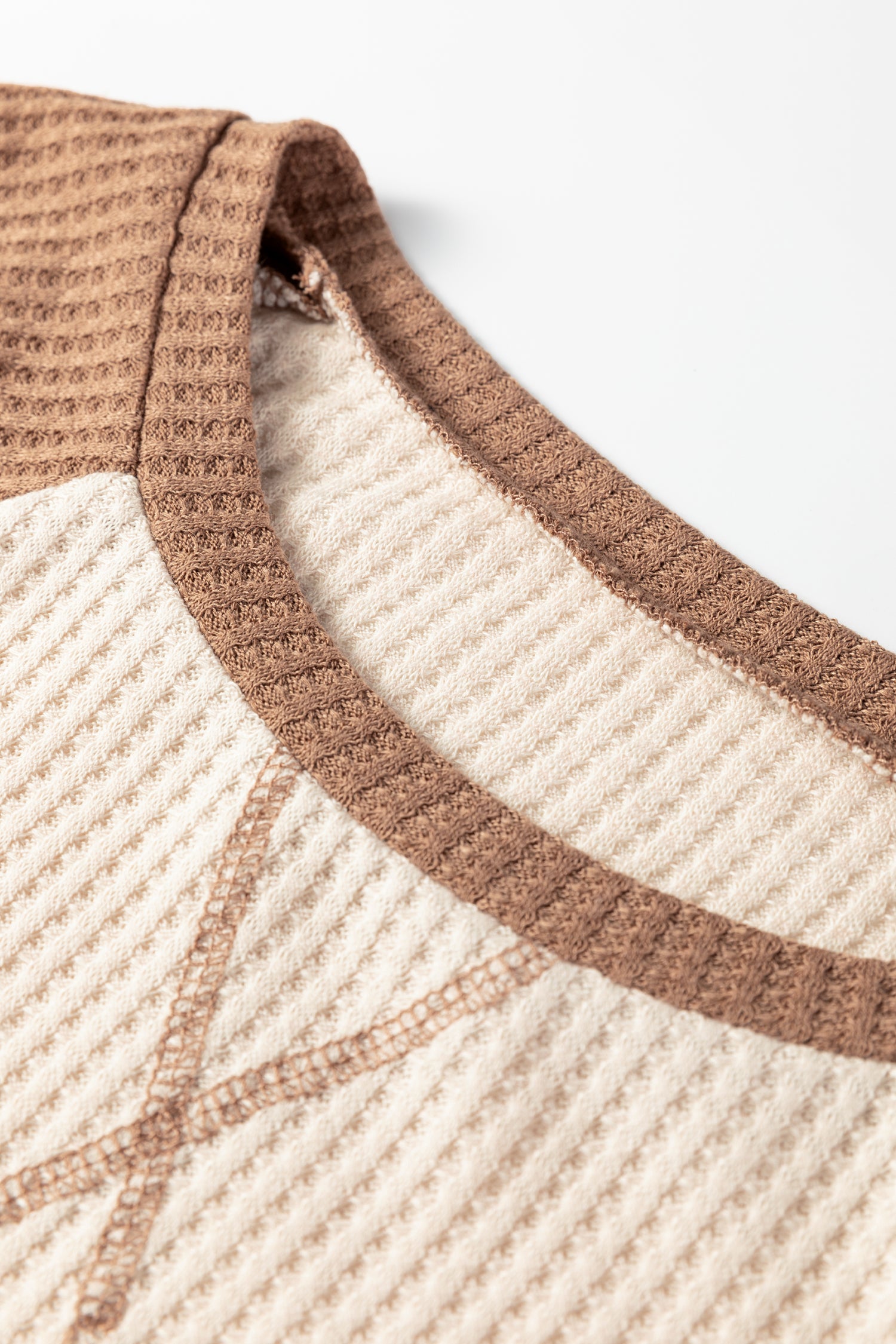 Camel Waffle Color Block Raglan Sleeve Top-Tops/Long Sleeve Tops-[Adult]-[Female]-2022 Online Blue Zone Planet